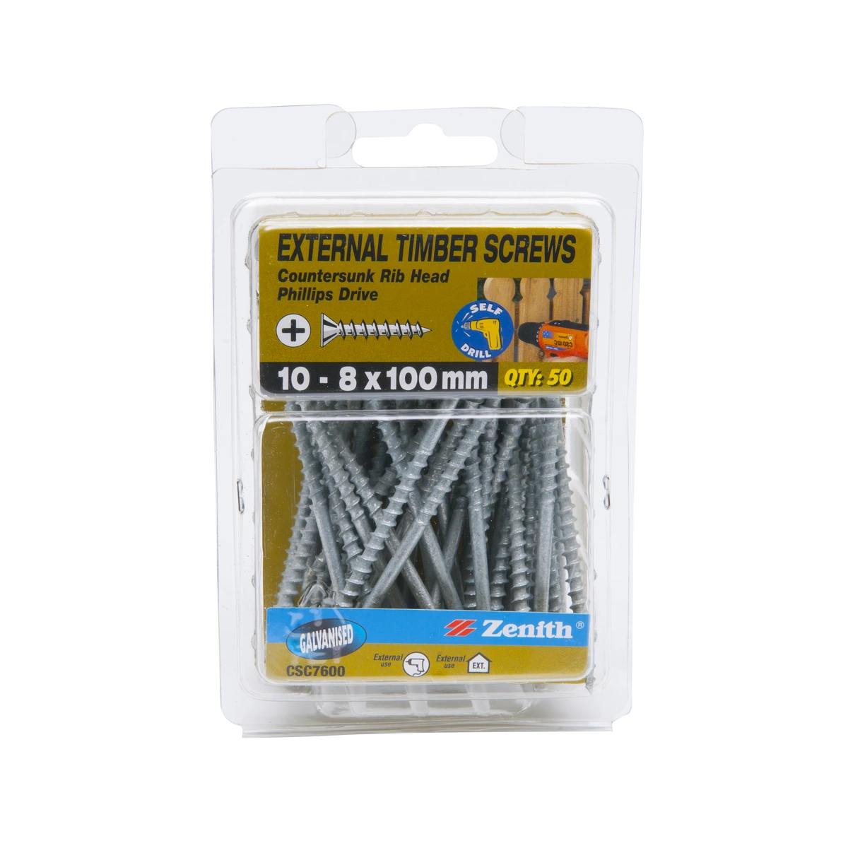 ZENITH® 10G x 100mm Galvanised Timber Screws – 50 Pack