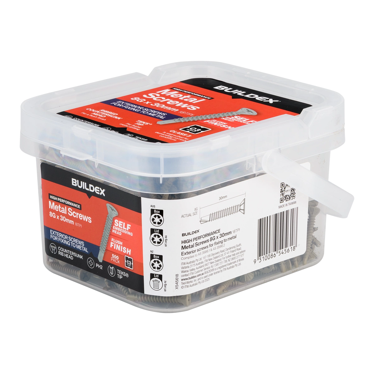 Buildex® 8G x 30mm Class 3 Sheet Metal Screws – 500 Pack