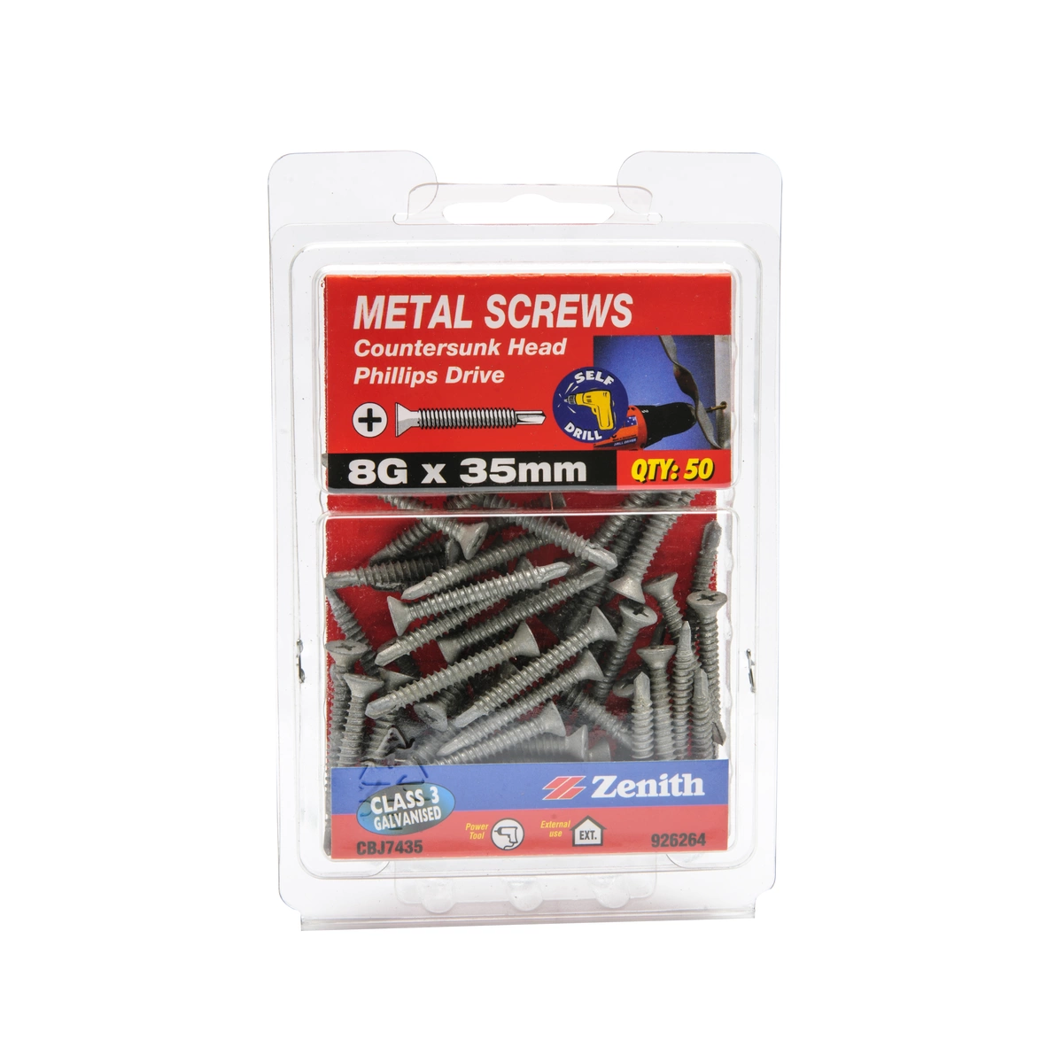 ZENITH® 8G x 35mm Class 3 Galvanised Metal Screws – 50 Pack