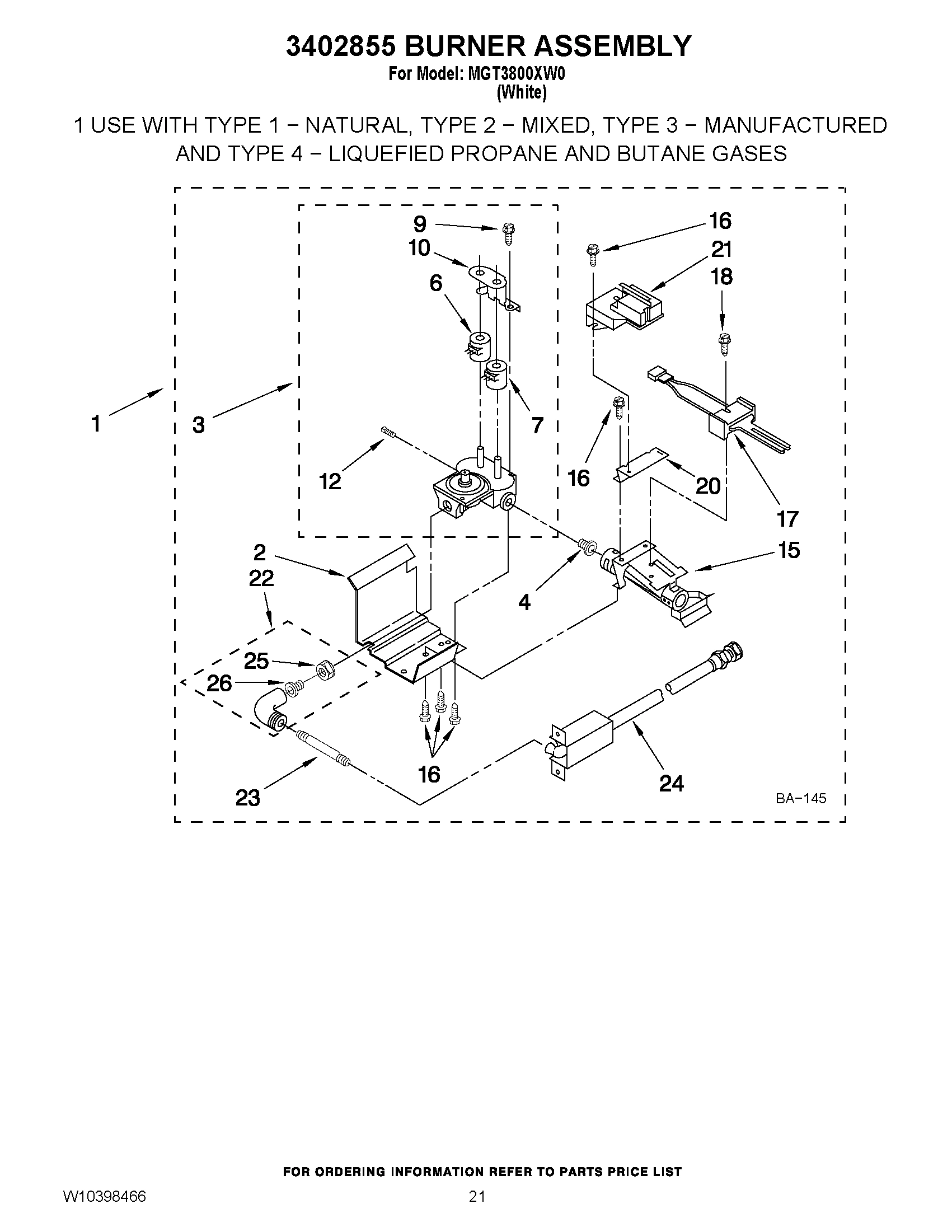 15 - 3402855 BURNER ASSEMBLY