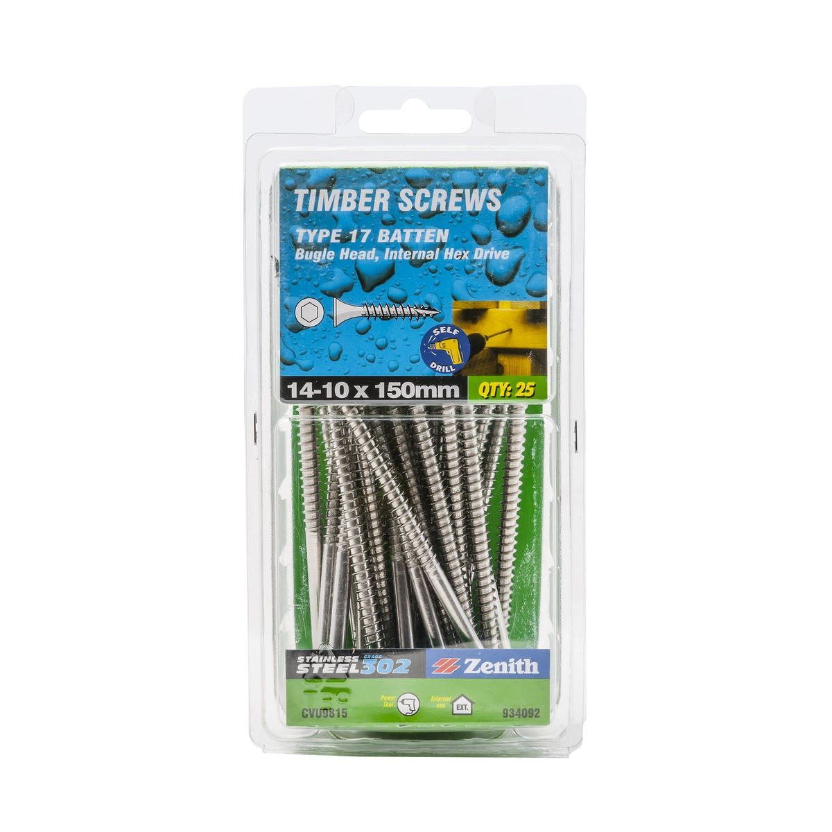 ZENITH® 14G x 150mm 304 Stainless Steel Bugle Batten Screws – 25 Pack