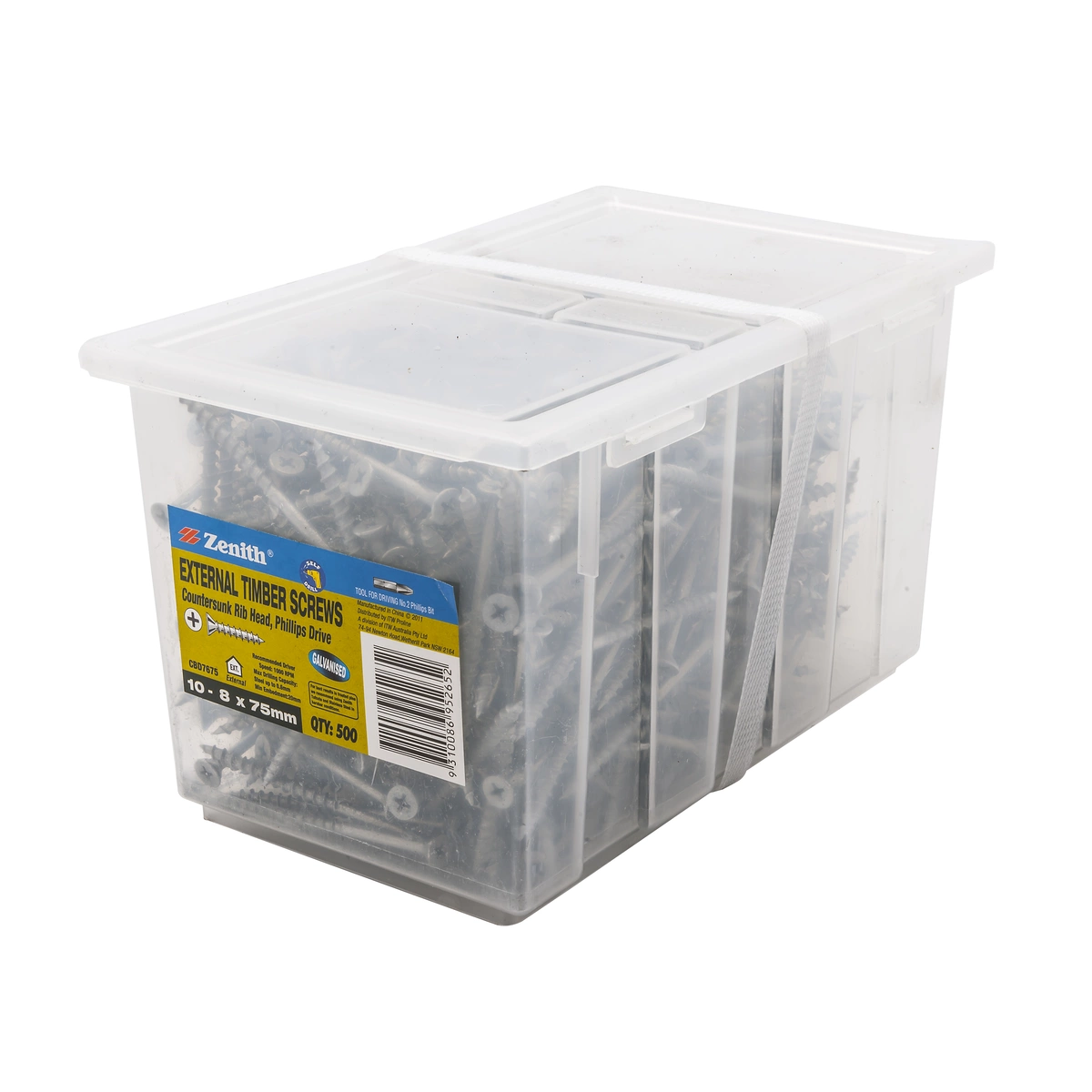 ZENITH® 10G x 75mm Galvanised Timber Screws (Phillips Drive) – 500 Pack