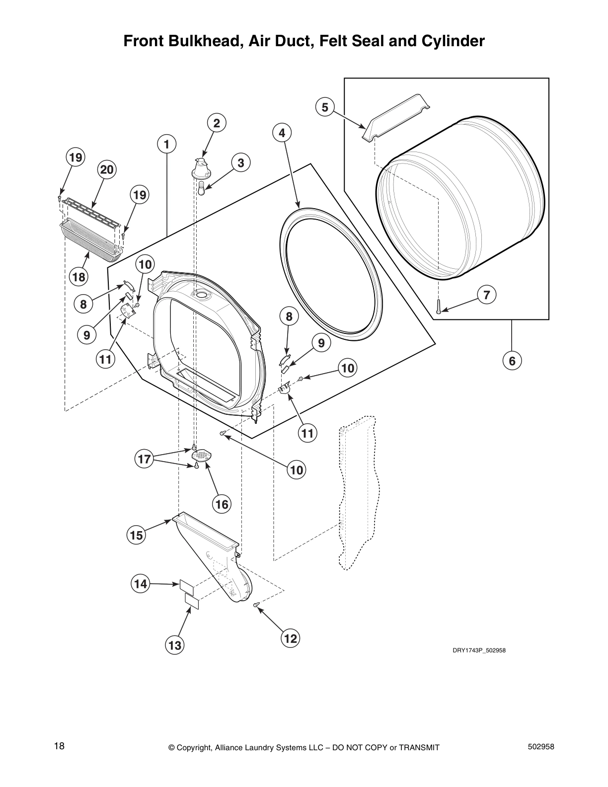 Front Bulkhead, Air Duct, Felt Seal and Cylinder