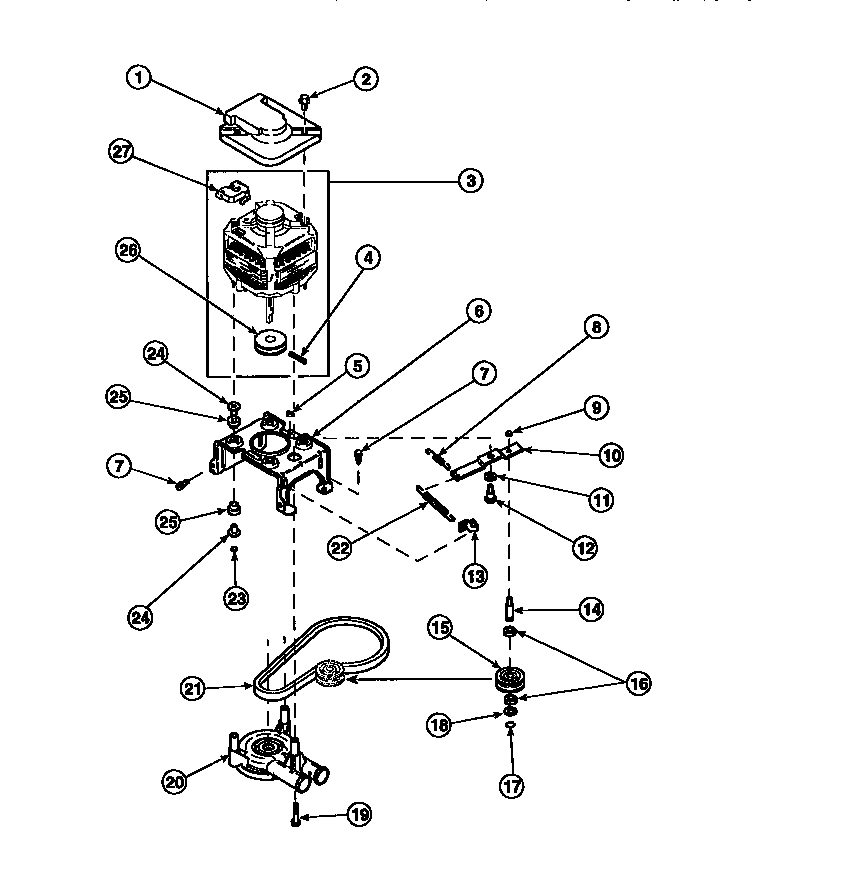 20 - MOTOR, MTG BRKT, BELT, PUMP & IDLER ASSY