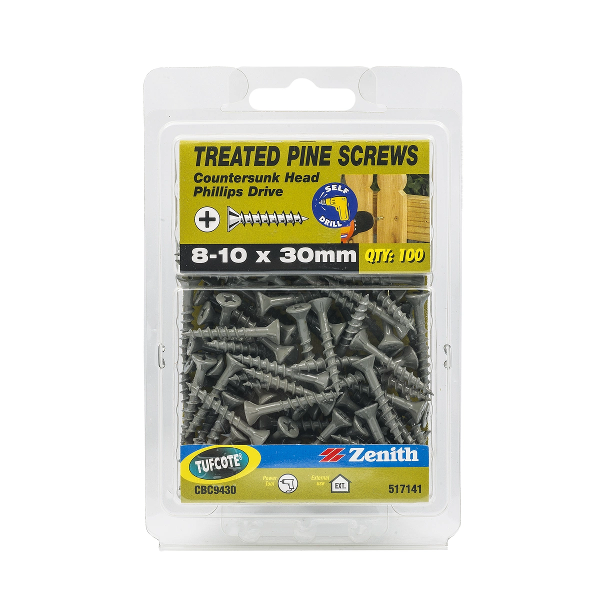 ZENITH® 8G x 30mm TUFCOTE® Treated Pine Screws (Phillips Drive) – 100 Pack
