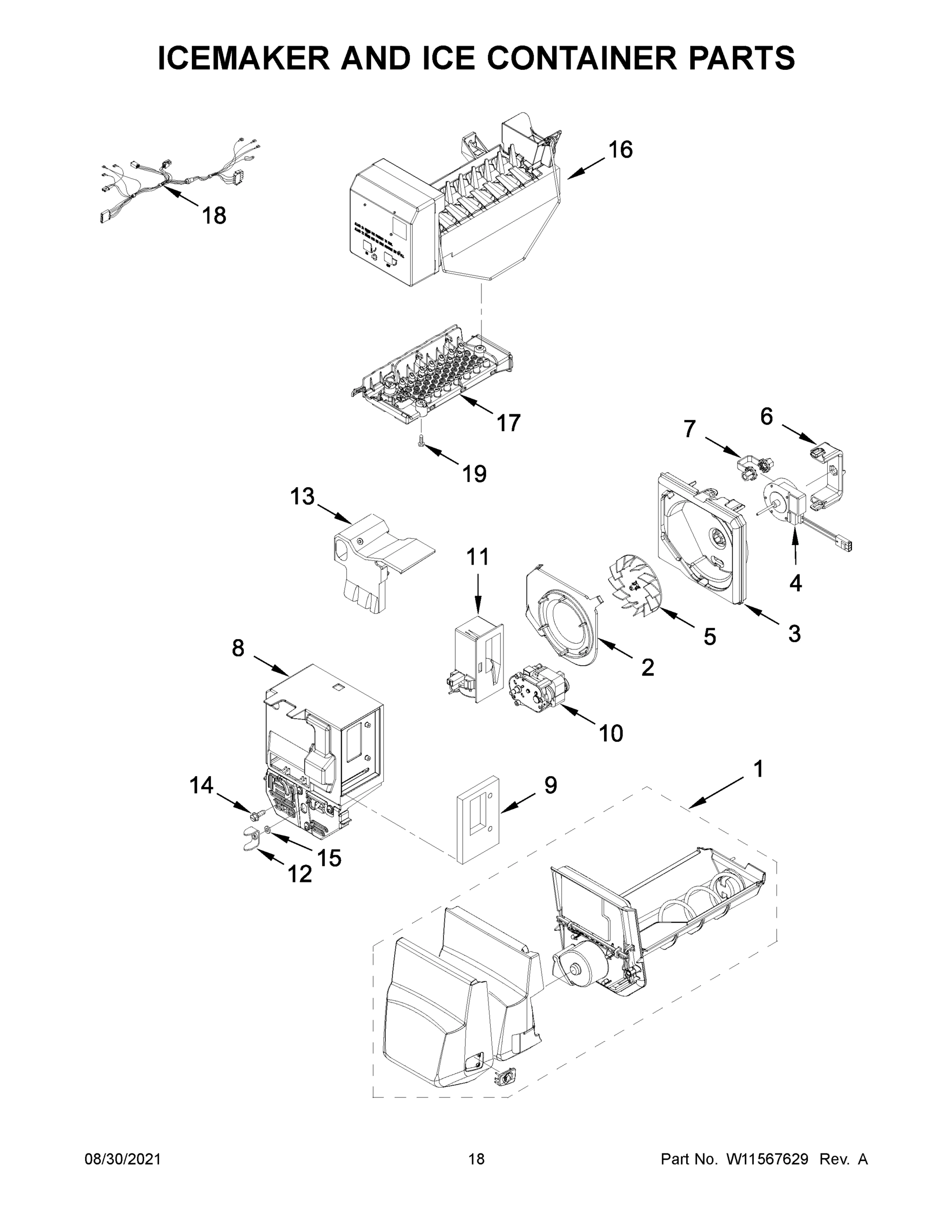 10 - ICEMAKER AND ICE CONTAINER PARTS