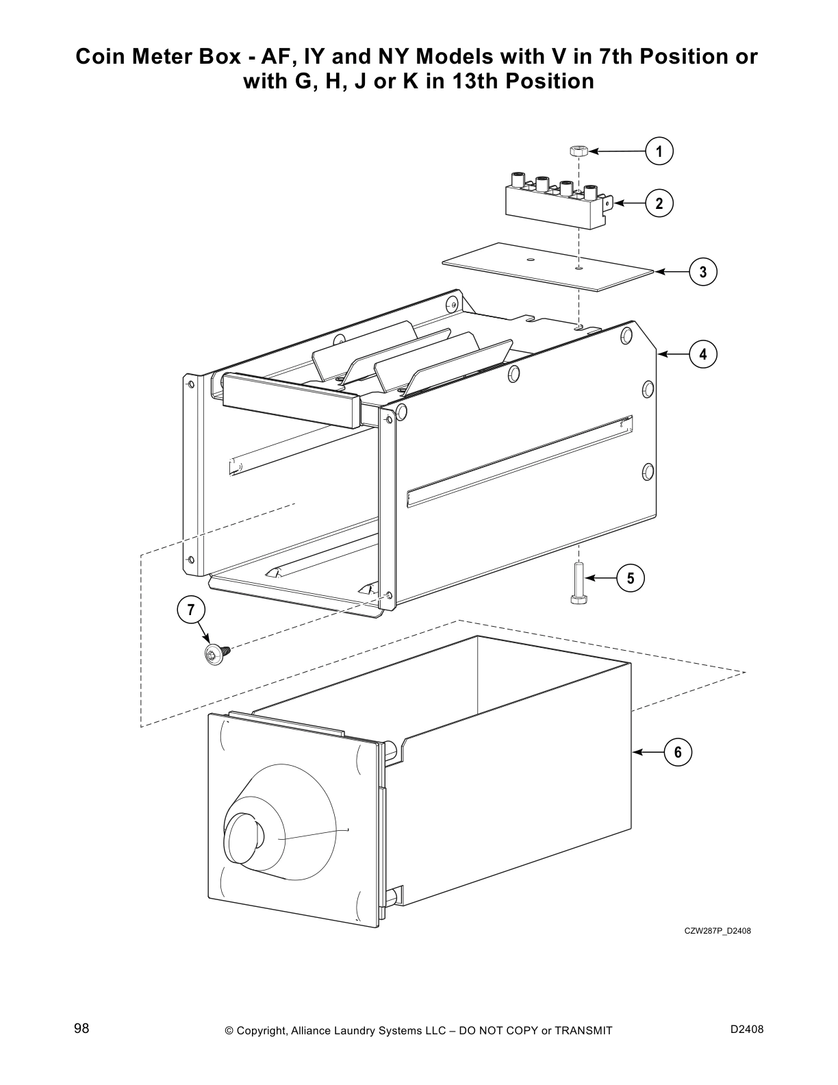 Coin Meter Box - AF, IY and NY Models with V in 7th Position or
with G, H, J or K in 13th Position