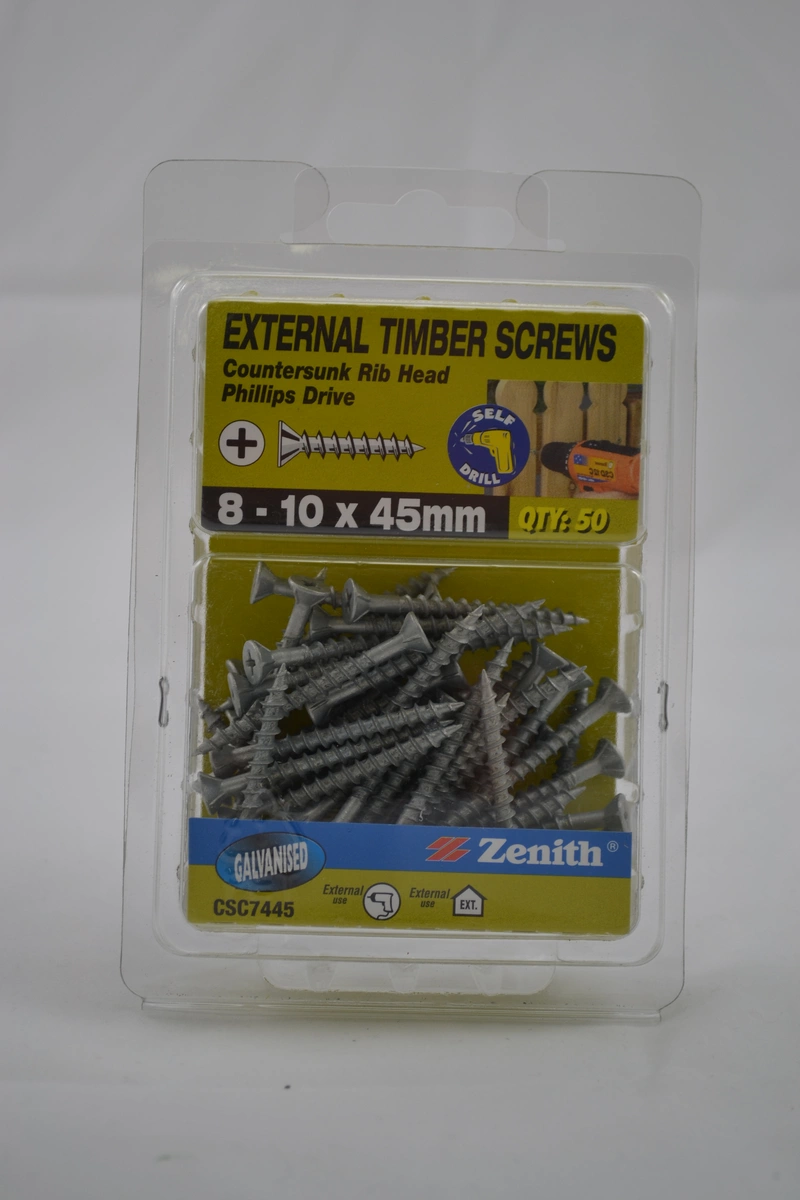 ZENITH® 8G x 45mm Galvanised Timber Screws – 50 Pack