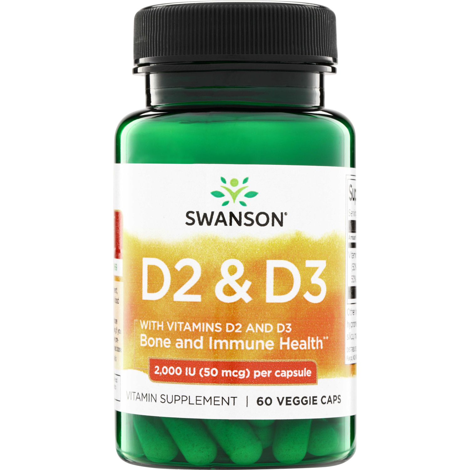 Swanson Vitamin D Complex With Vitamins D2 and D3, Bone, Dental and Immune Health, Sunshine Vitamin Complex, 50 mcg, 60 Veggie Capsules