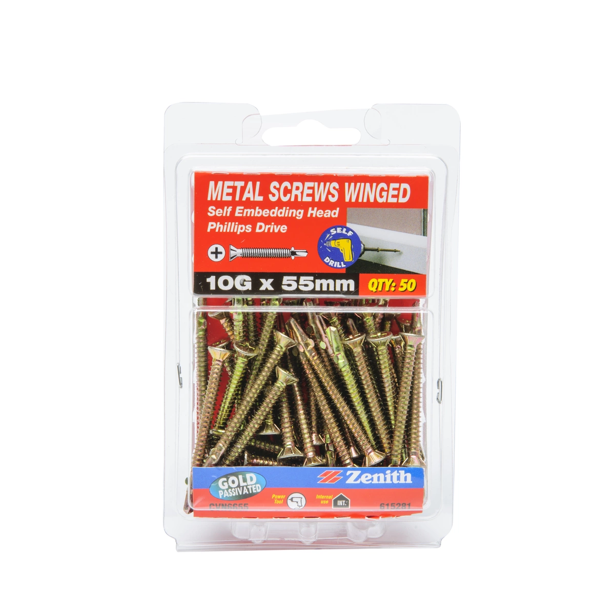 ZENITH® 10G x 55mm Gold Passivated Metal Screws – 50 Pack