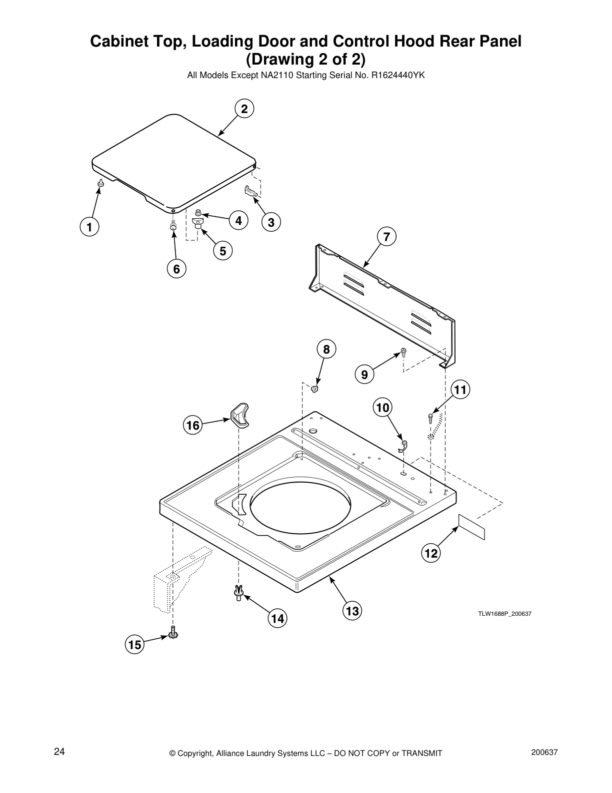 Cabinet Top, Loading Door and Control Hood Rear Panel
(Drawing 2 of 2)