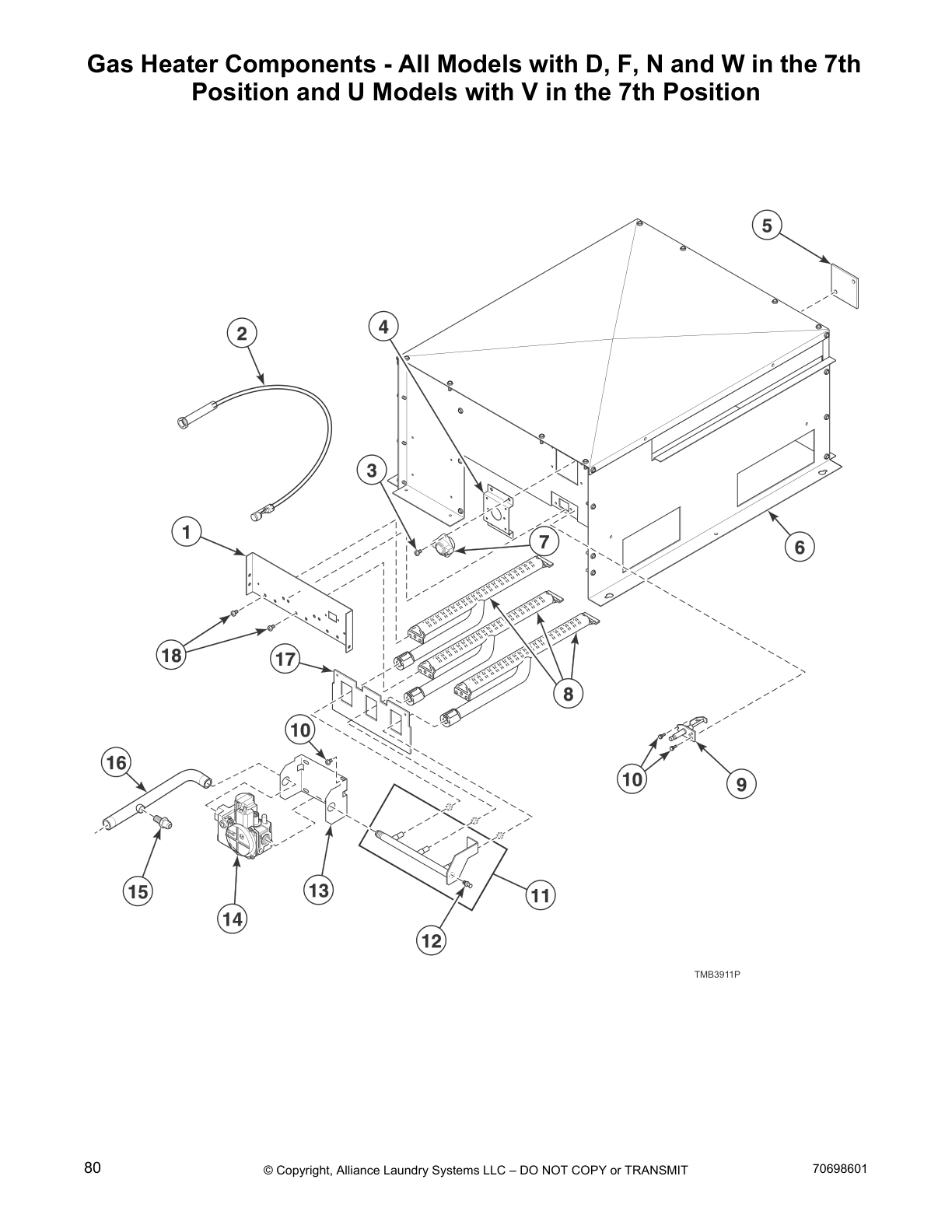 Gas Heater Components - All Models with D, F, N and W in the 7th
Position and U Models with V in the 7th Position