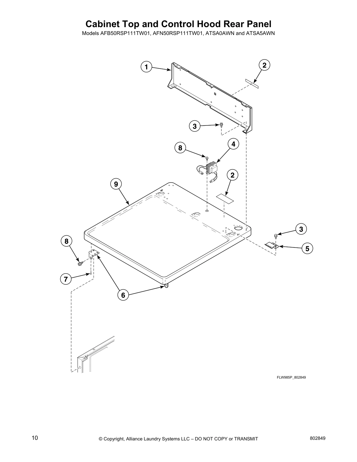 Cabinet Top and Control Hood Rear Panel