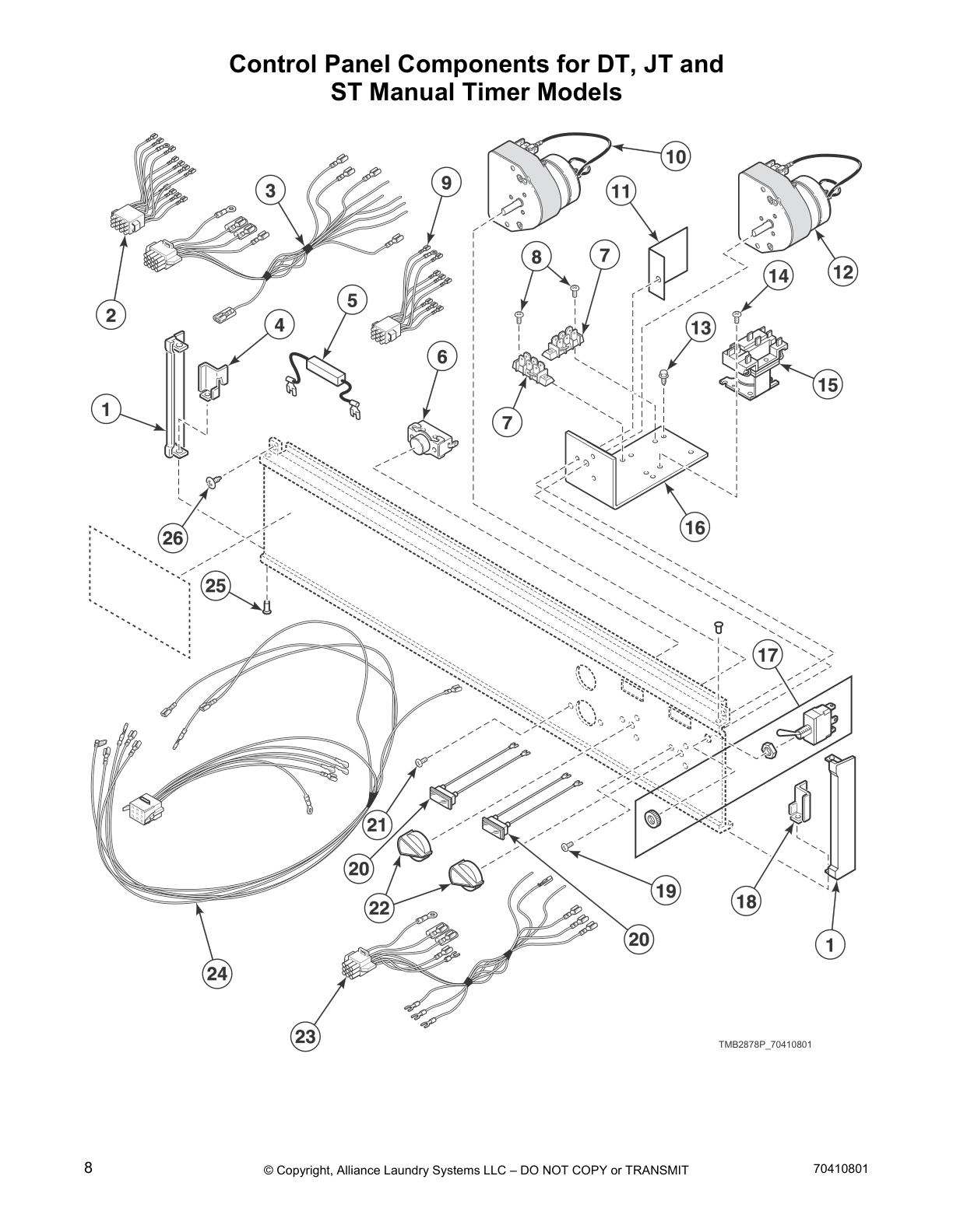 Control Panel Components for DT, JT and
ST Manual Timer Models