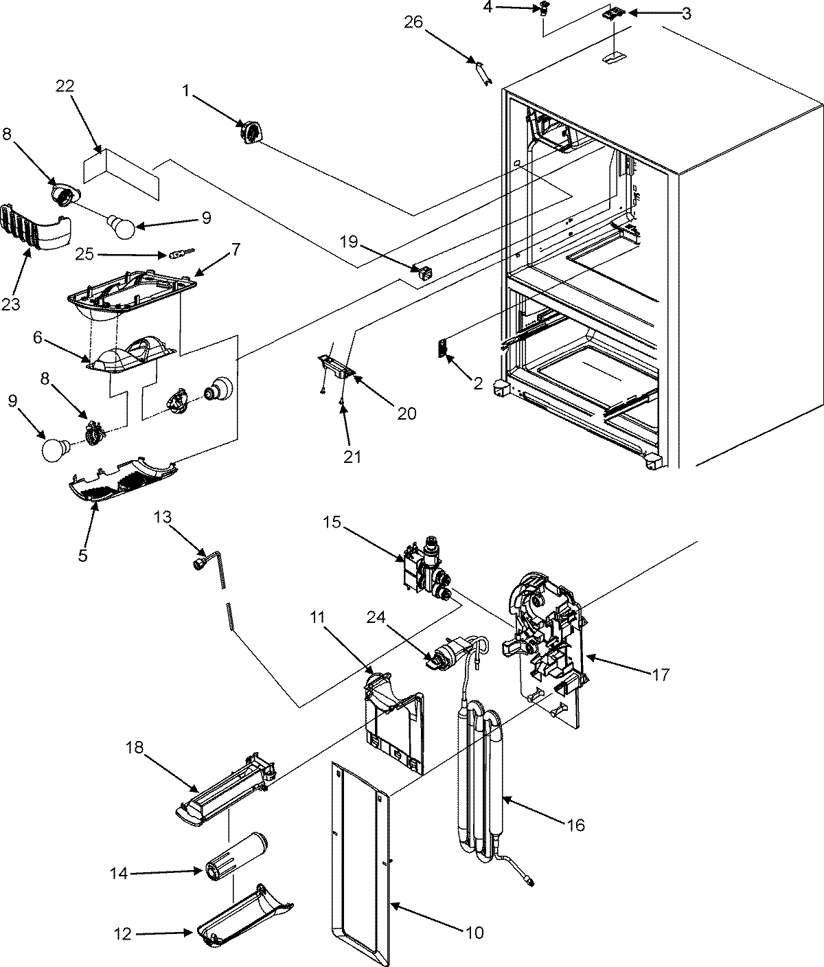 11 - REF LIGHT/WATER TANK/FILTER/VALVE