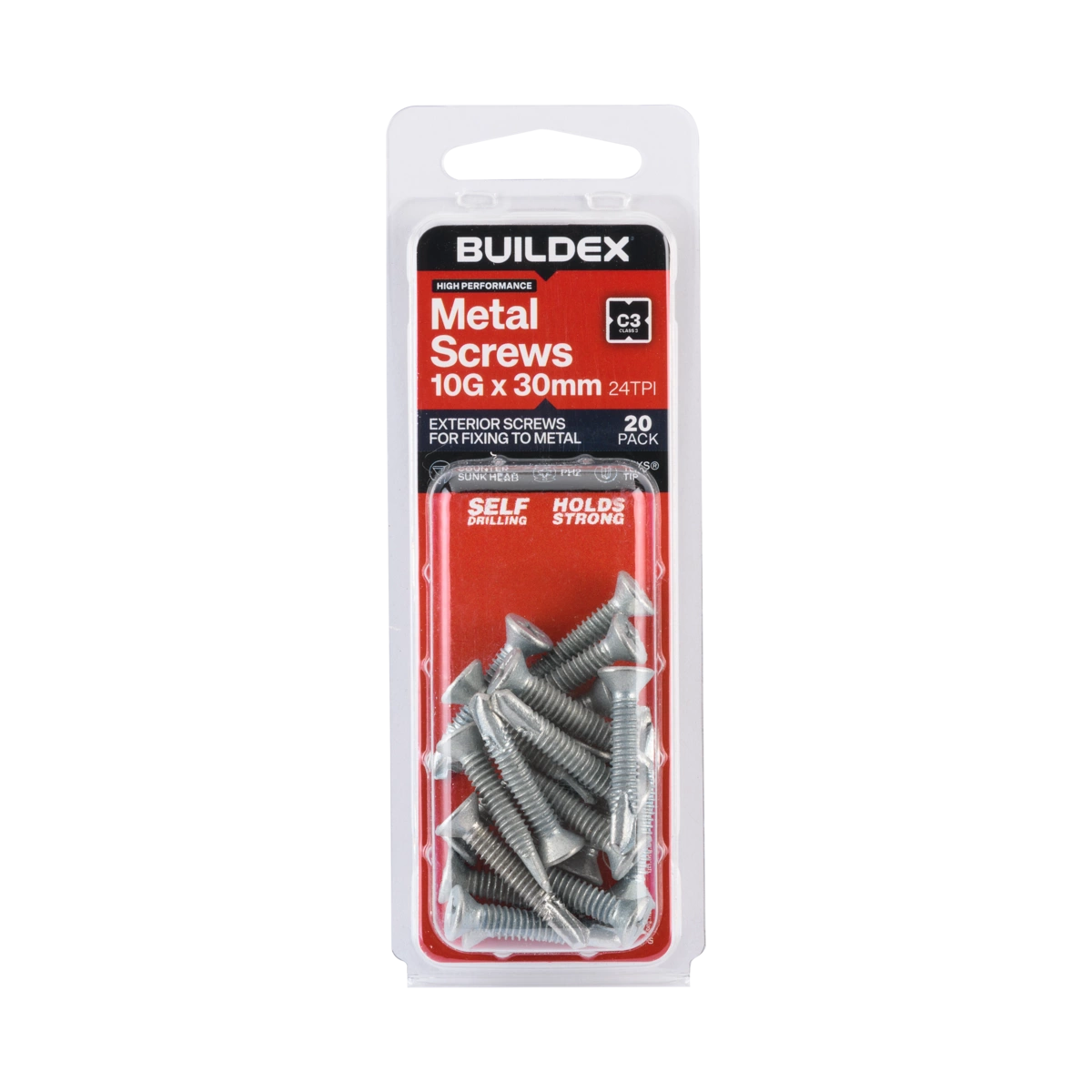 Buildex® 10G x 30mm Class 3 Sheet Metal Screws – 20 Pack