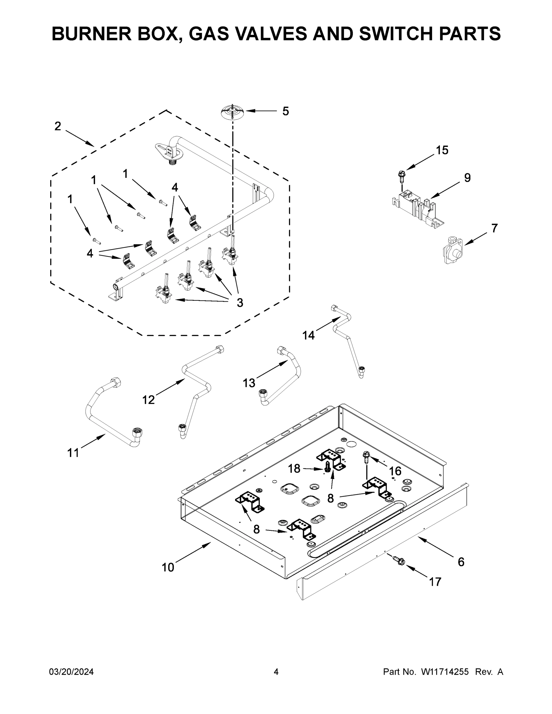 03 - BURNER BOX, GAS VALVES AND SWITCH PARTS