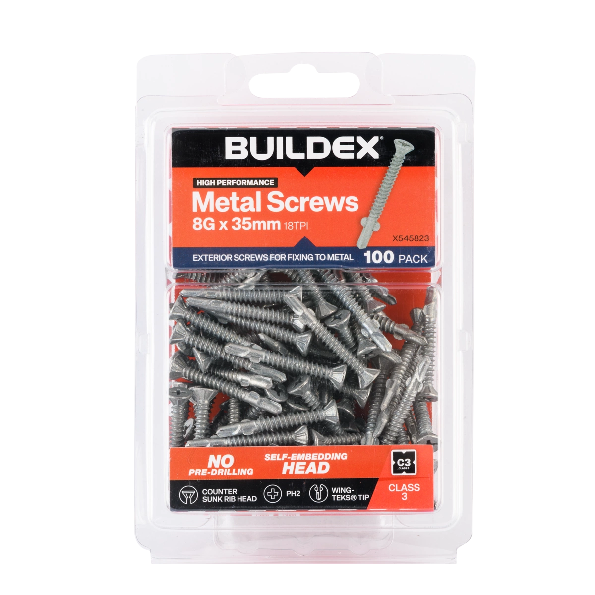 Buildex® 8G x 35mm Class 3 Sheet Metal Screws – 100 Pack