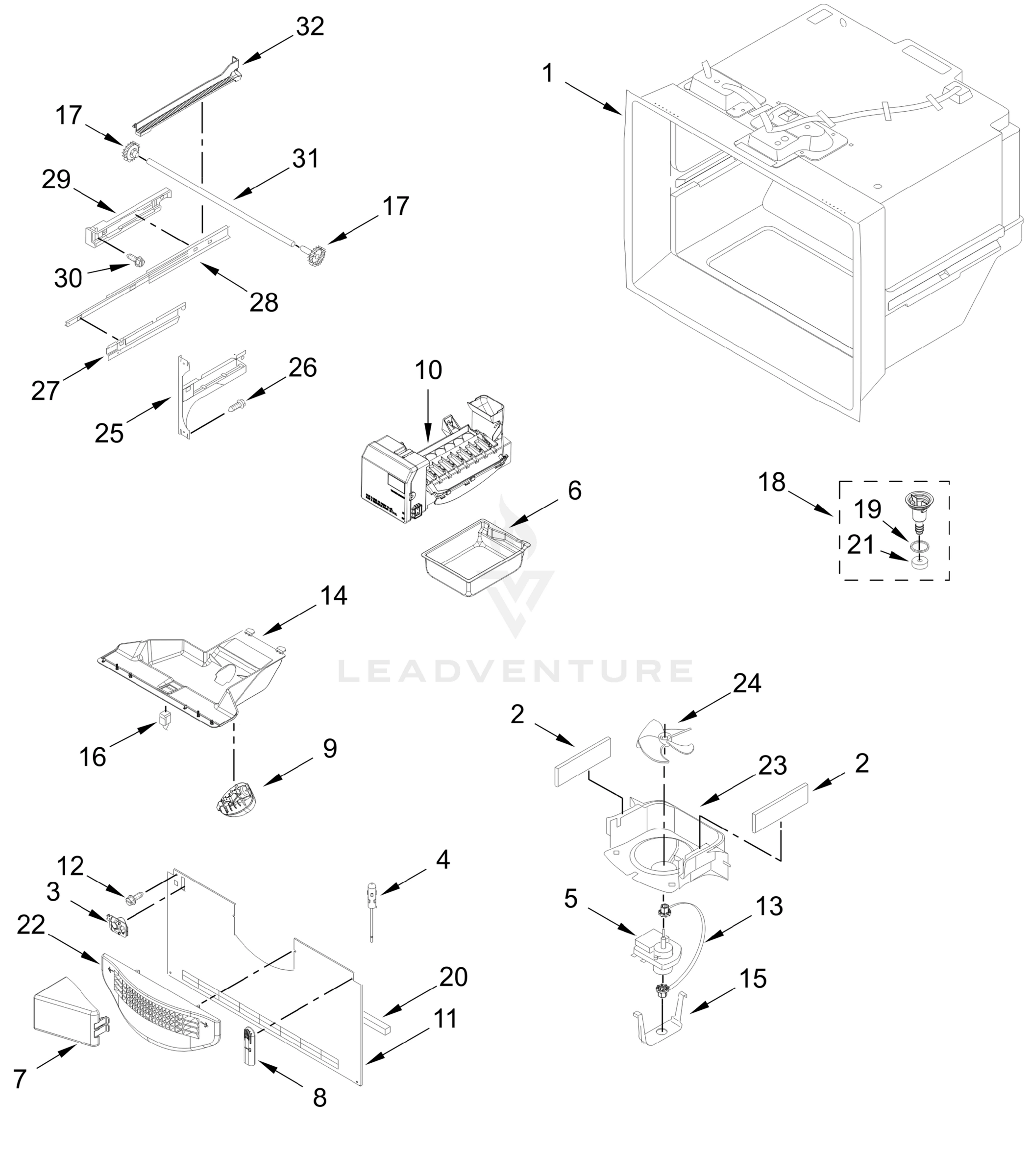 FREEZER LINER AND ICEMAKER PARTS