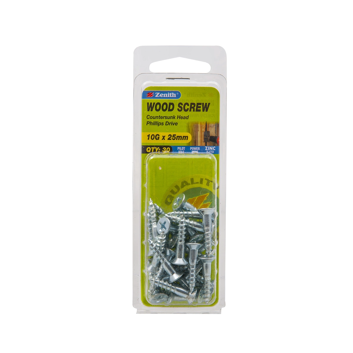 ZENITH® 10G x 25mm Zinc Plated Wood Screws – 30 Pack