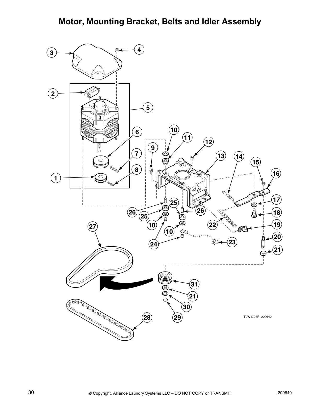 Motor, Mounting Bracket, Belts and Idler Assembly
