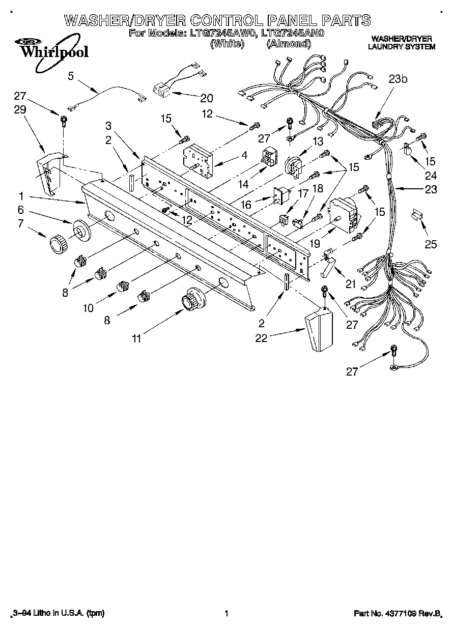 01 - WASHER/DRYER CONTROL PANEL