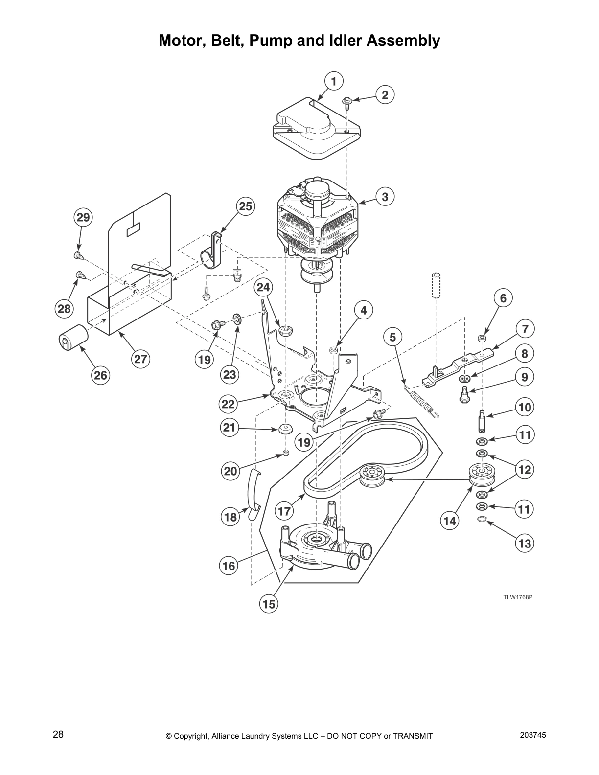 Motor, Belt, Pump and Idler Assembly
