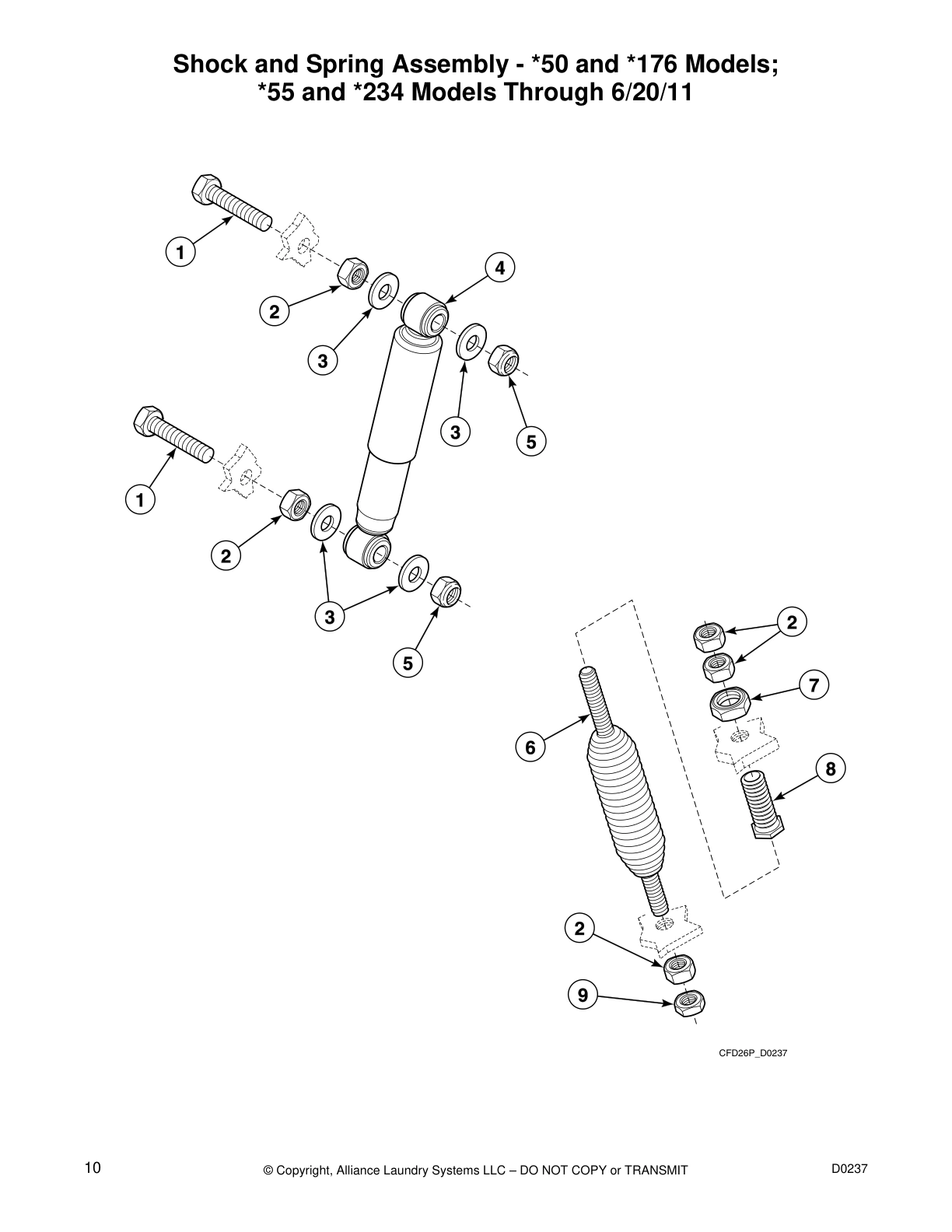 Shock and Spring Assembly - *50 and *176 Models;
*55 and *234 Models Through 6/20/11