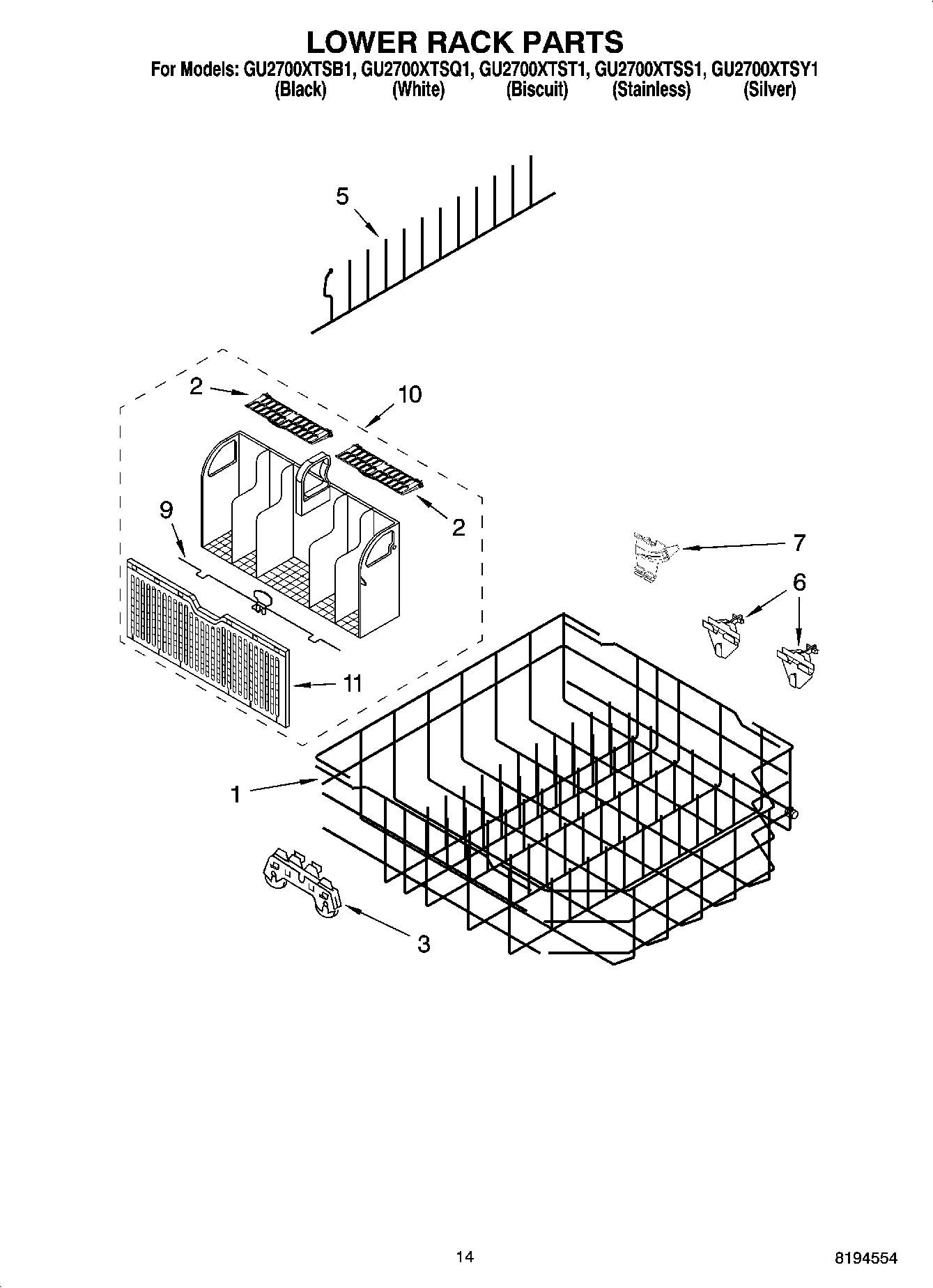 11 - LOWER RACK PARTS, OPTIONAL PARTS (NOT INCLUDED)