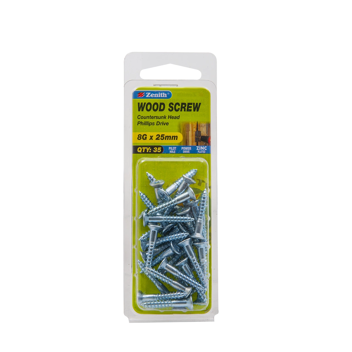 ZENITH® 8G x 25mm Zinc Plated Wood Screws – 35 Pack