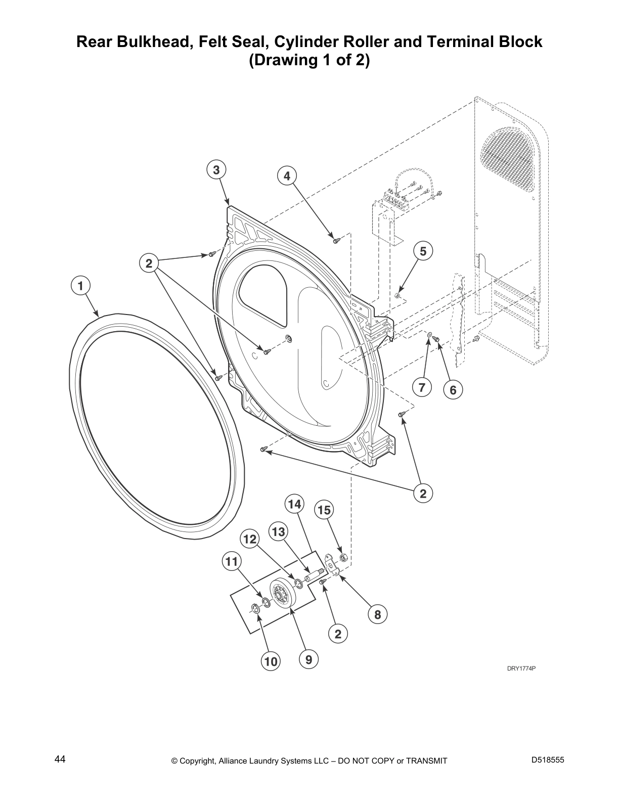 Rear Bulkhead, Felt Seal, Cylinder Roller and Terminal Block
(Drawing 1 of 2)