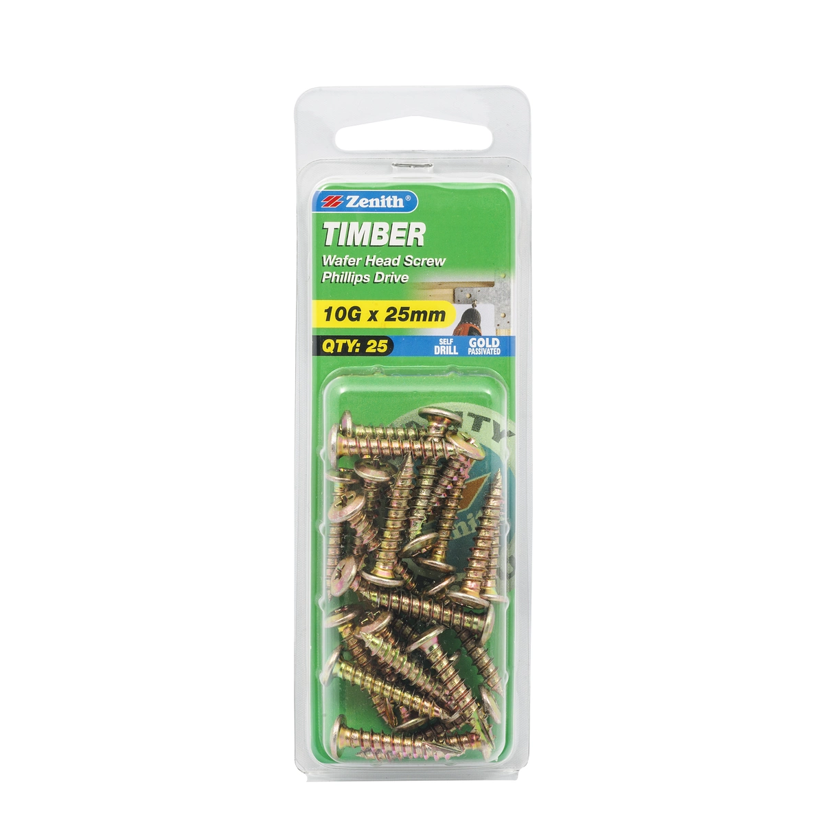 ZENITH® 10G x 25mm Gold Passivated Timber Screws – 25 Pack