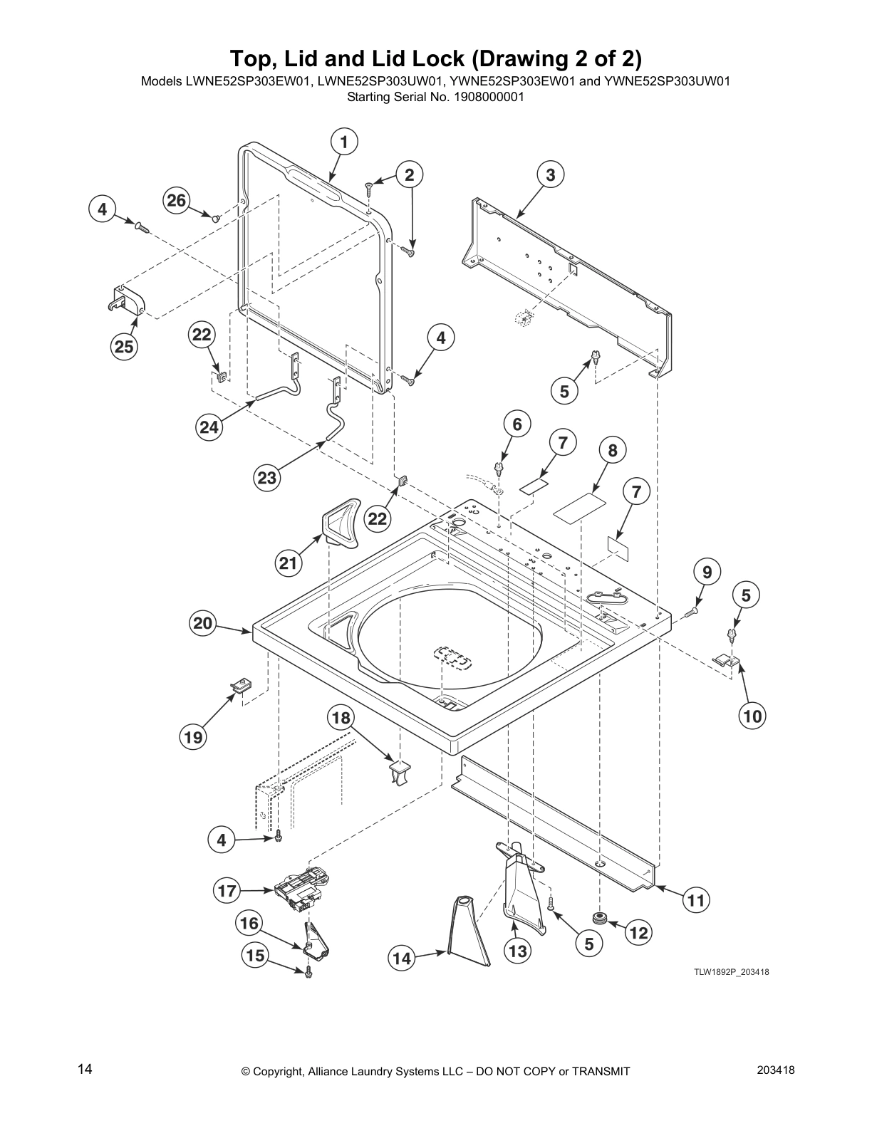 Top, Lid and Lid Lock (Drawing 2 of 2)