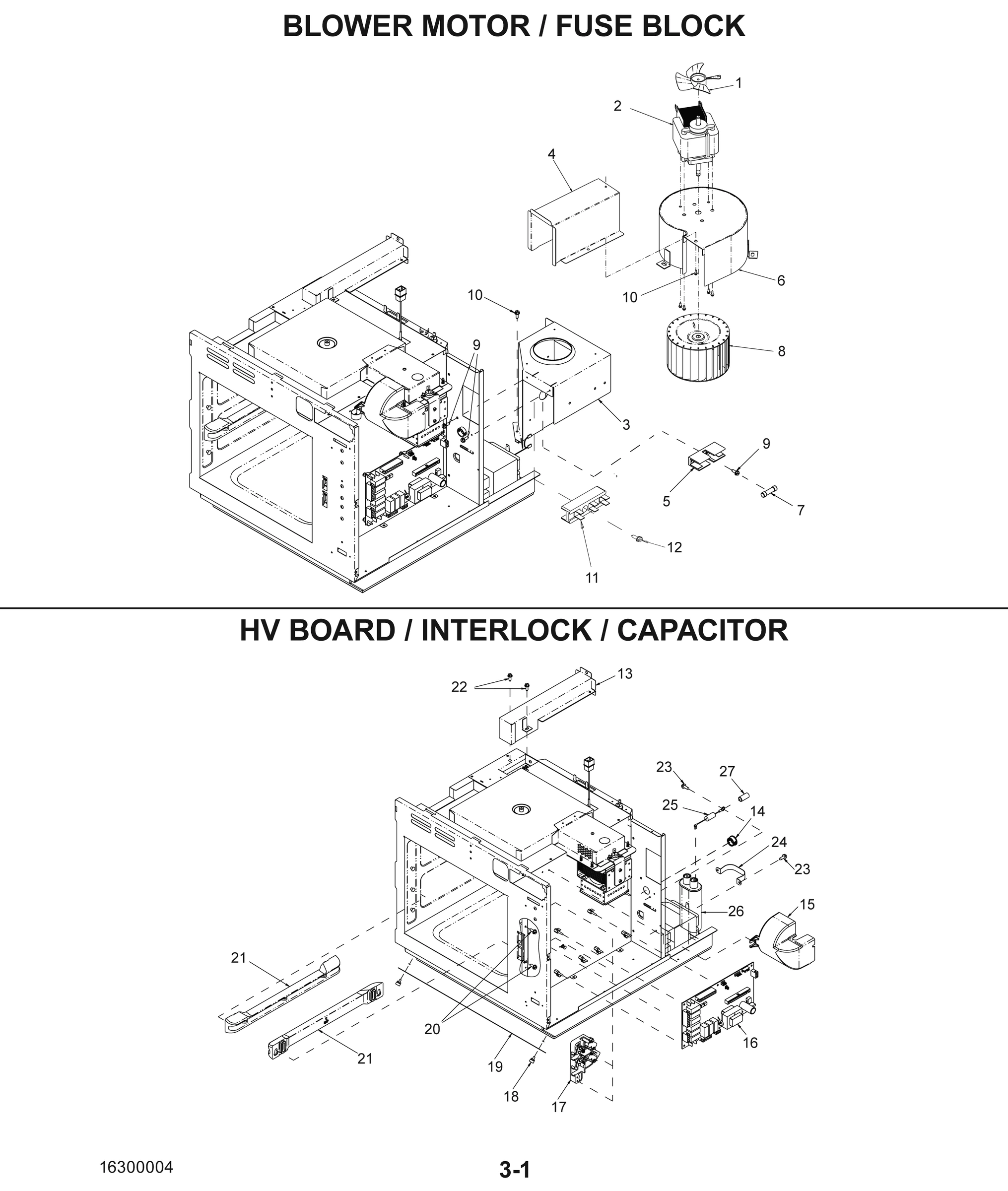 BLOWER MOTOR / FUSE BLOCK / HV BOARD / INTERLOCK / RACK GUIDE
