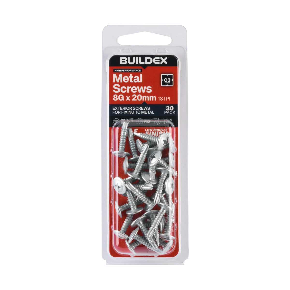 Buildex® 8G x 20mm Class 3 Sheet Metal Screws – 30 Pack
