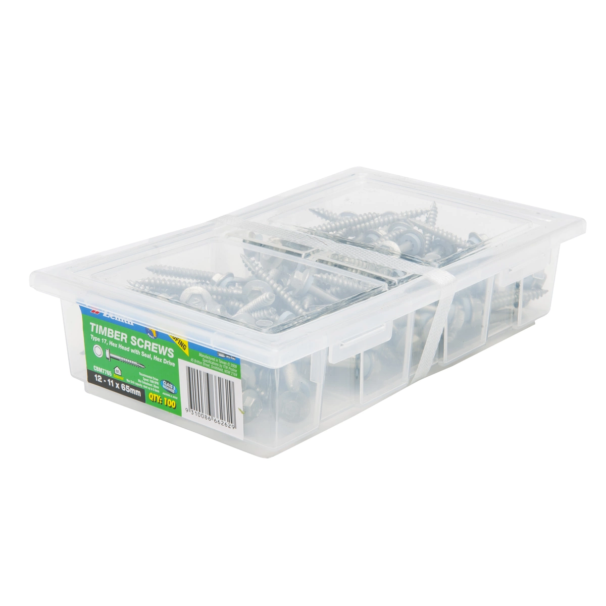 ZENITH® 12G x 65mm Class 3 Galvanised Cladding & Roofing Screws with Seal – 100 Pack