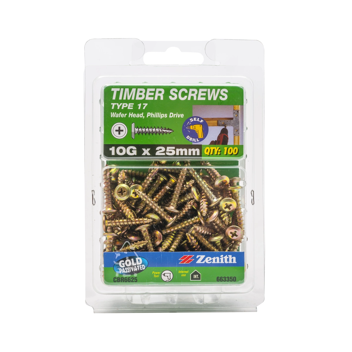 ZENITH® 10G x 25mm Gold Passivated Timber Screws – 100 Pack