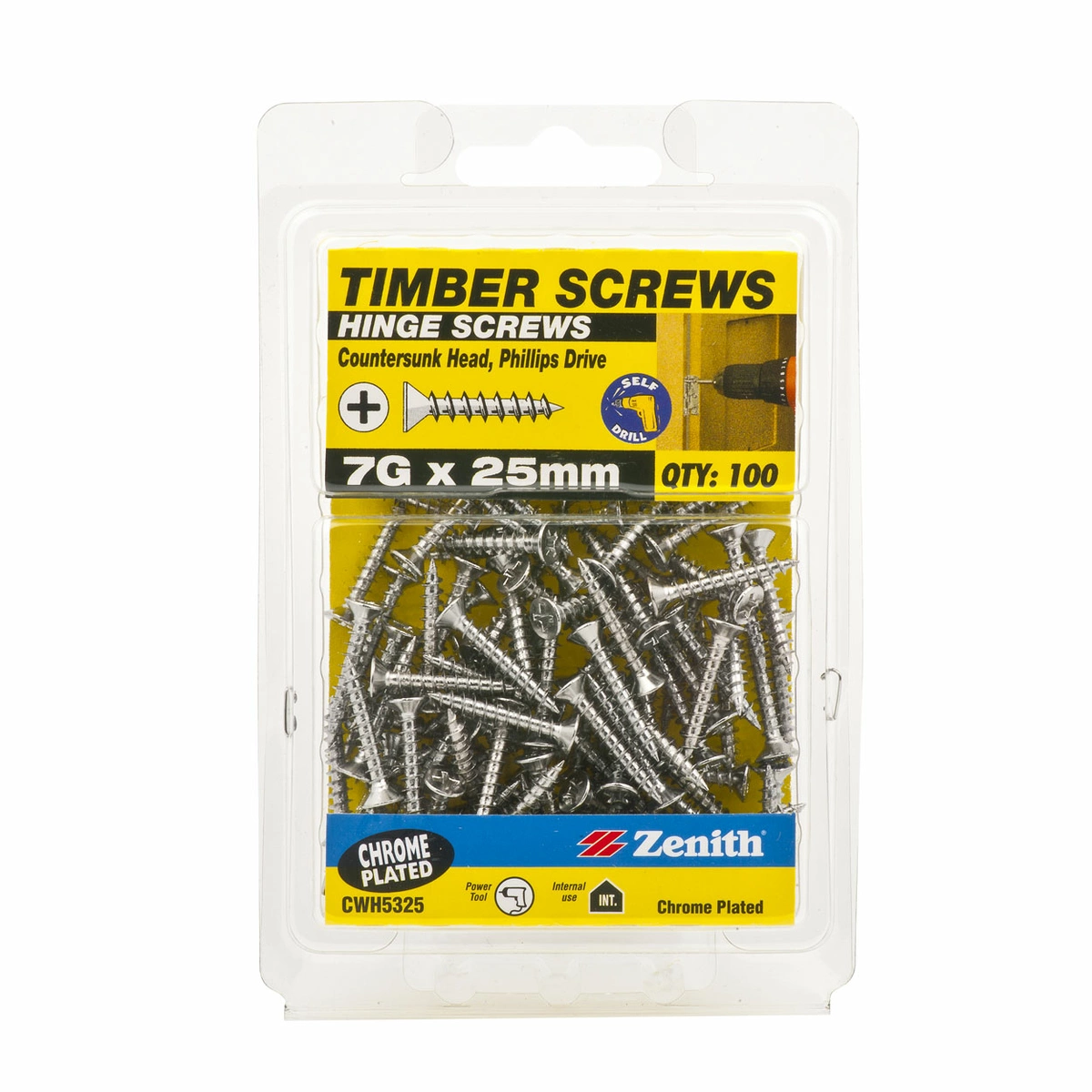 ZENITH® 7G x 25mm Chrome Plated Hinge Screws – 100 Pack