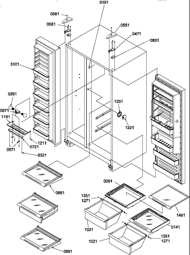 11 - REFRIG/FZ SHELVES/LIGHTS/LIGHTS/& HINGES