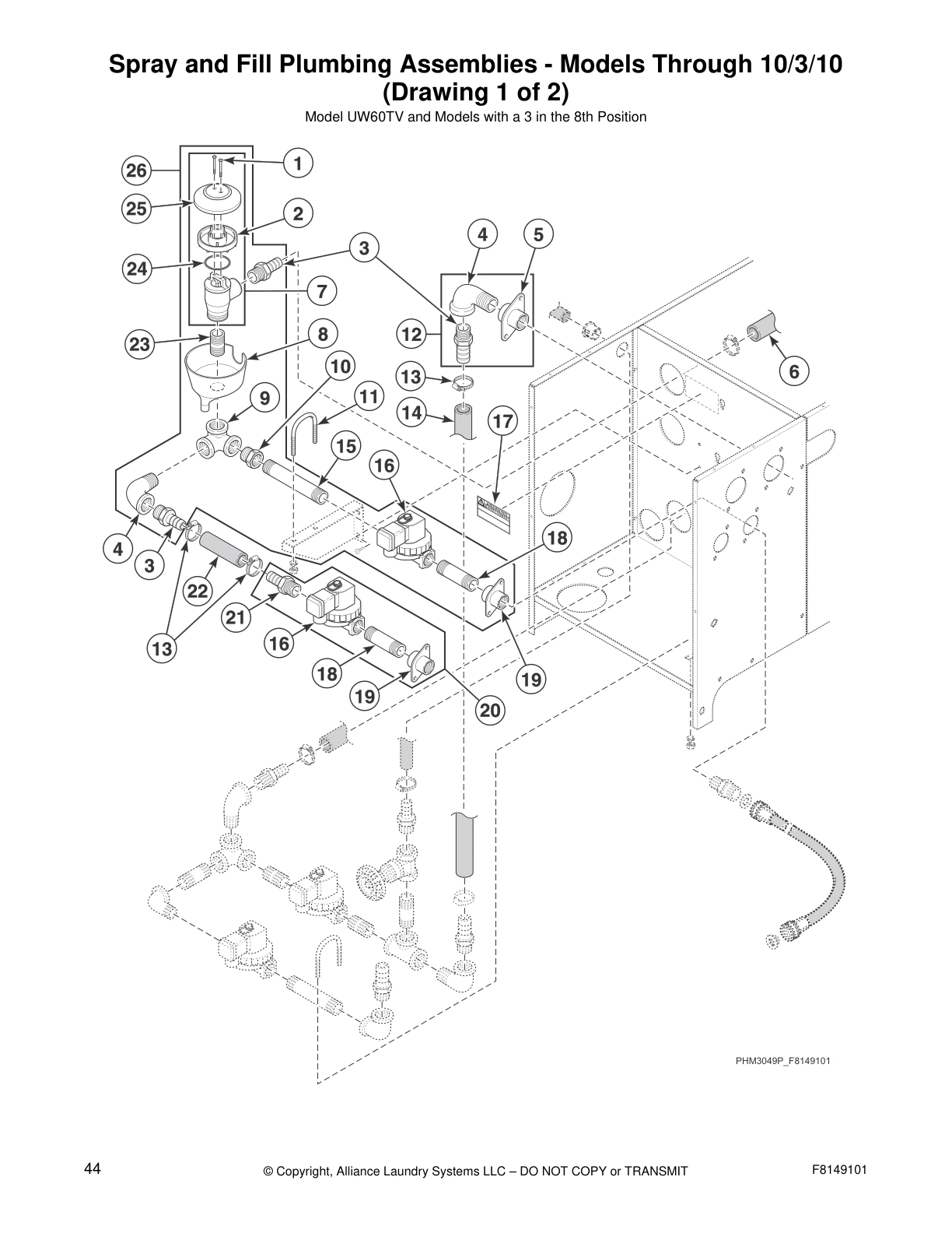 Spray and Fill Plumbing Assemblies - Models Through 10/3/10
(Drawing 1 of 2)