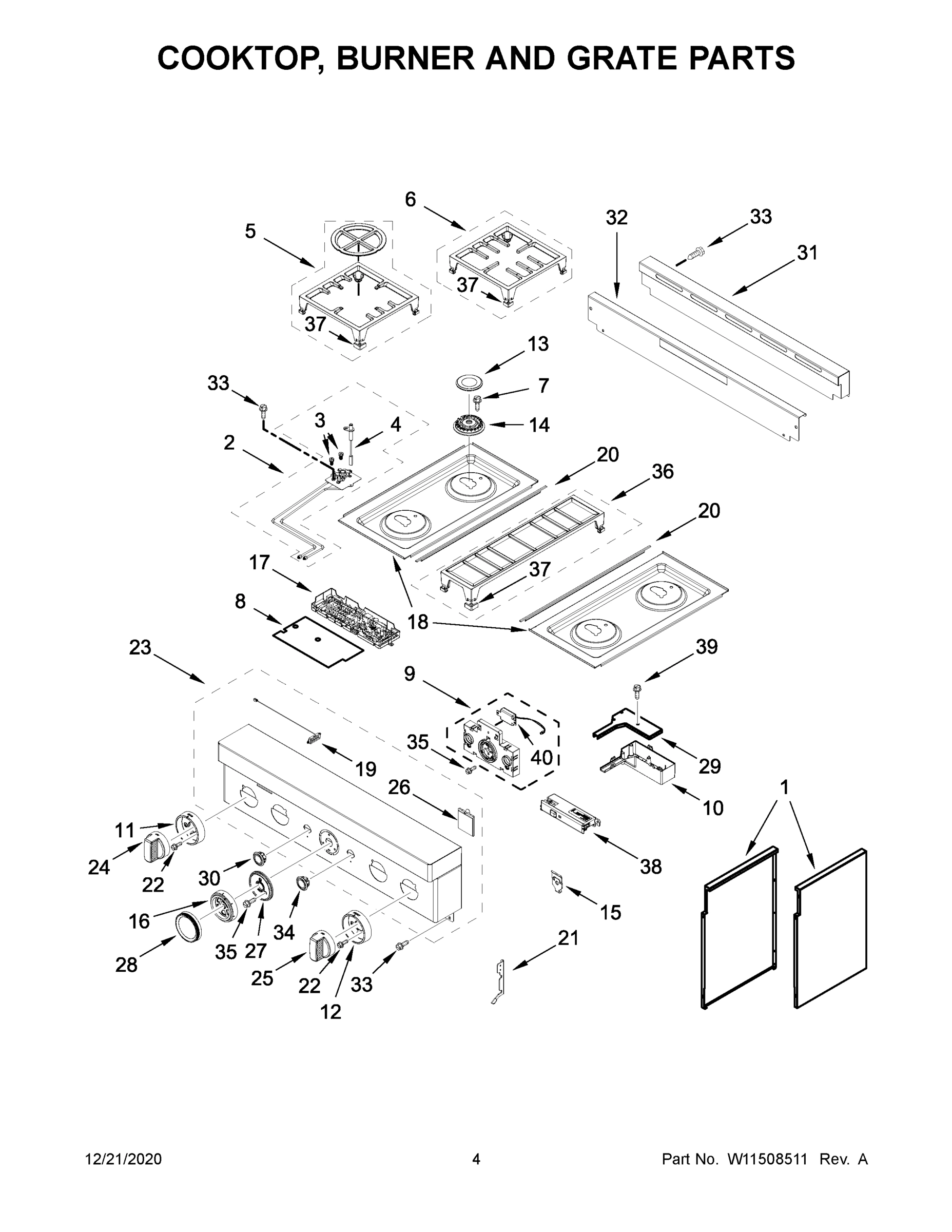 03 - COOKTOP, BURNER AND GRATE PARTS