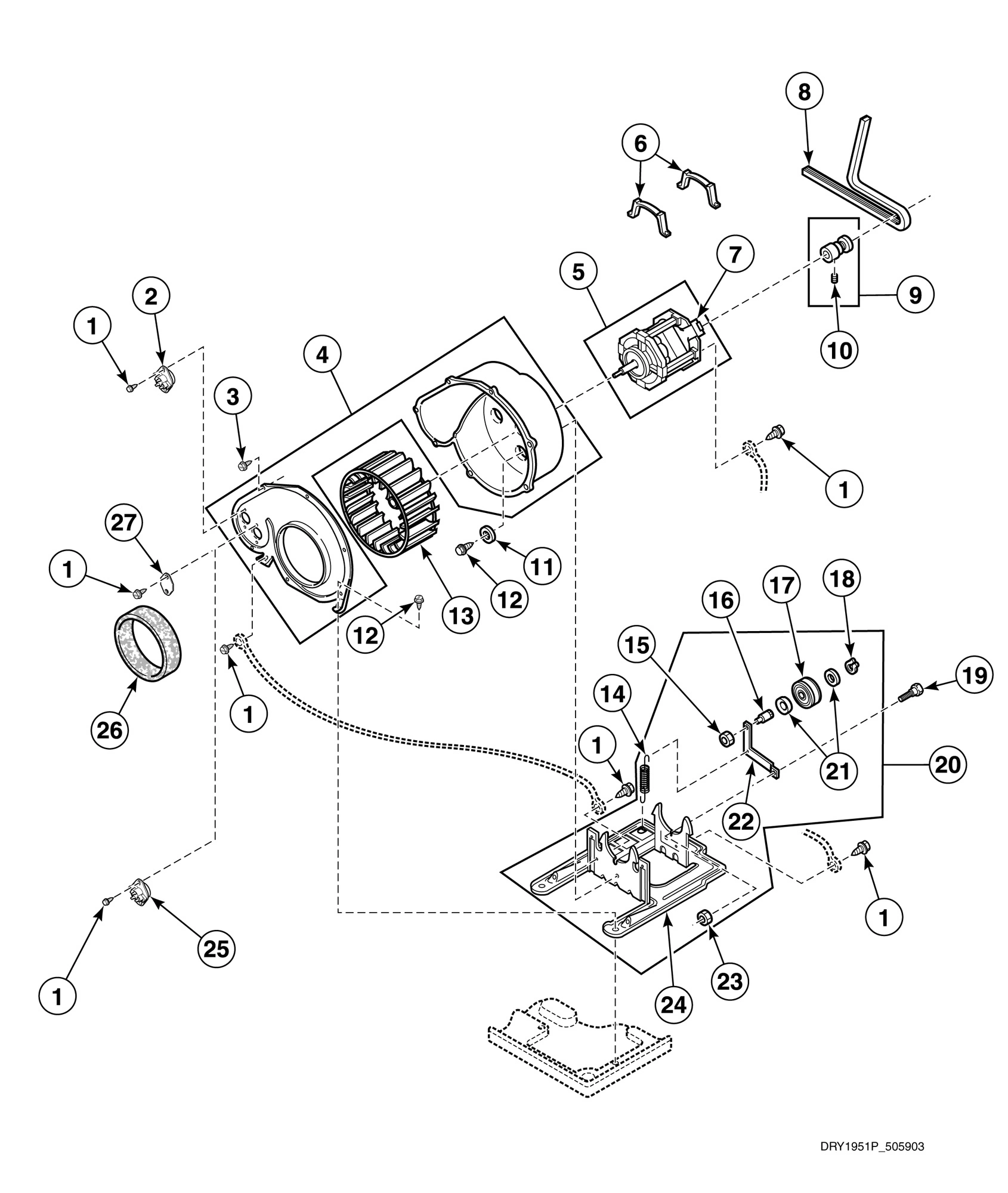 Motor, Exhaust Fan and Belt
