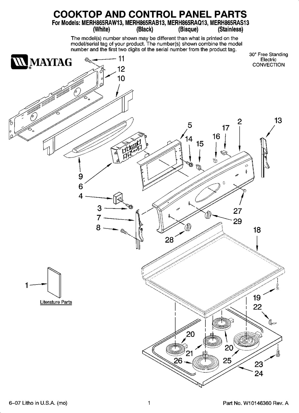 01 - COOKTOP AND CONTROL PANEL PARTS