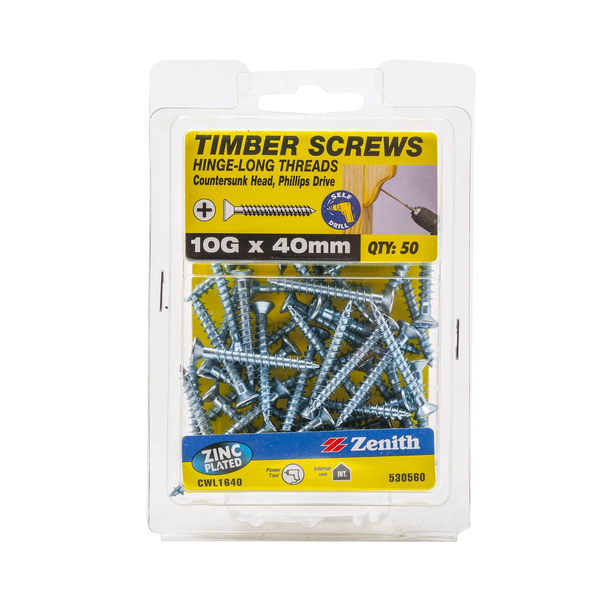 ZENITH® 10G x 40mm Zinc Plated Timber Screws – 50 Pack