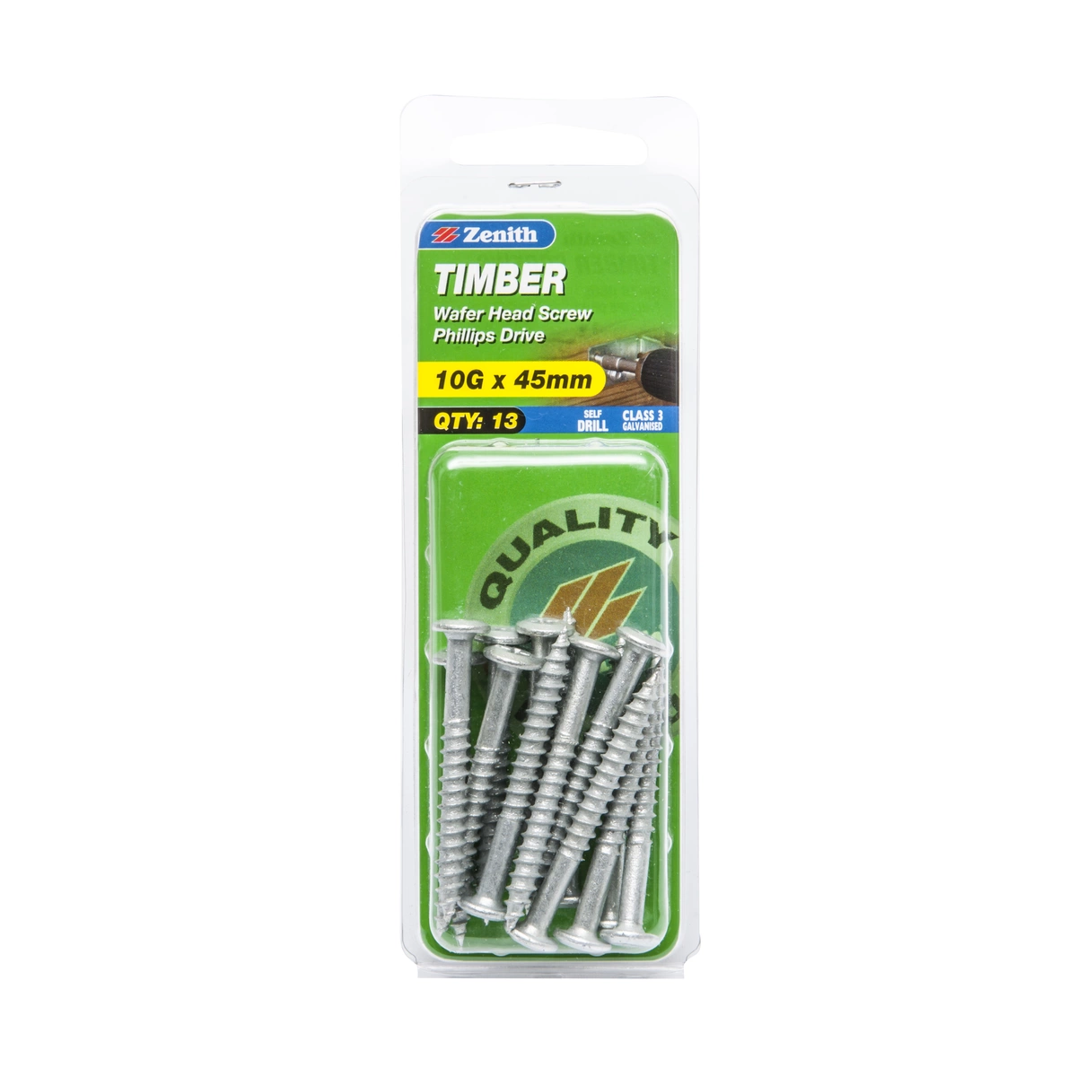 ZENITH® 10G x 45mm Class 3 Galvanised Timber Screws – 13 Pack