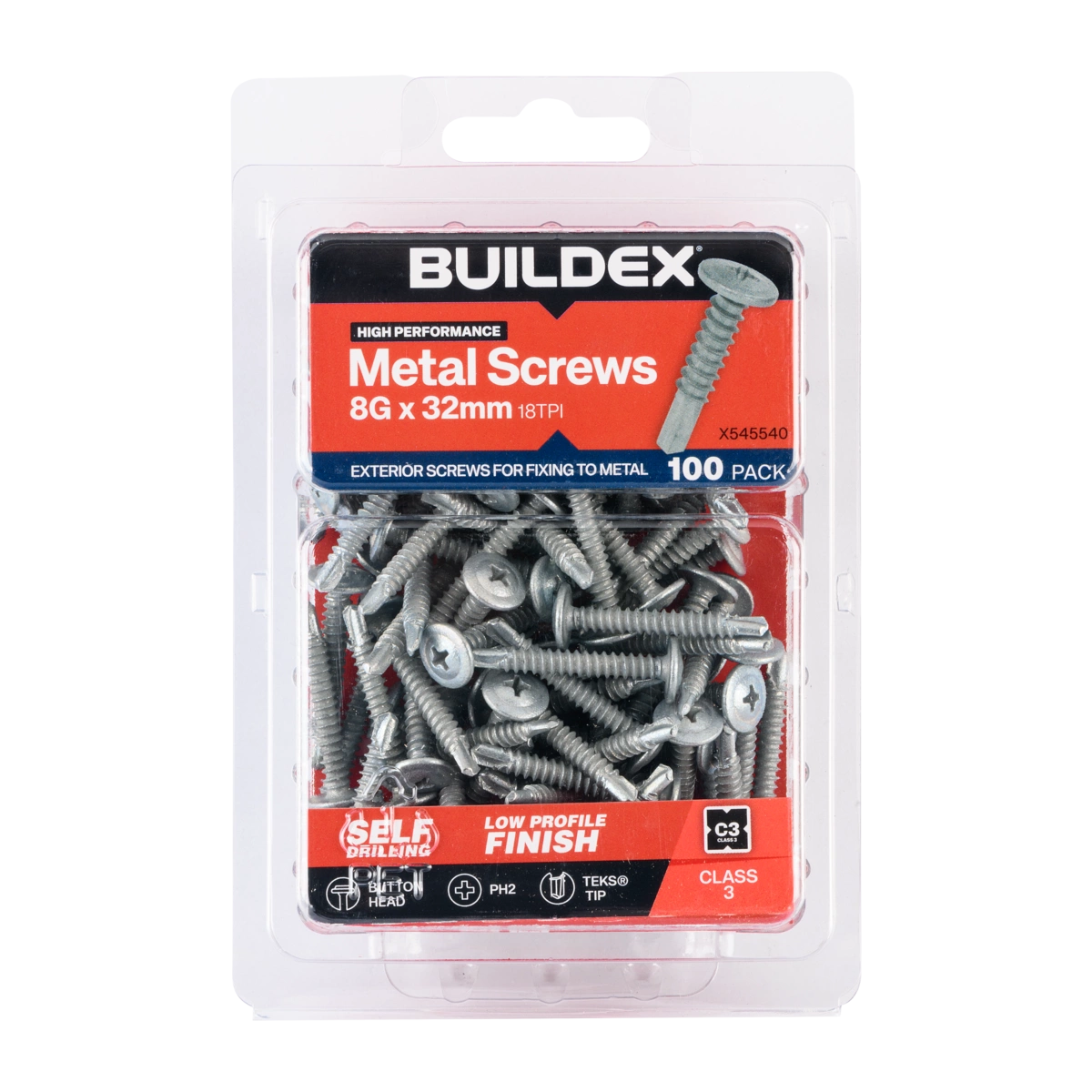 Buildex® 8G x 32mm Class 3 Sheet Metal Screws – 100 Pack