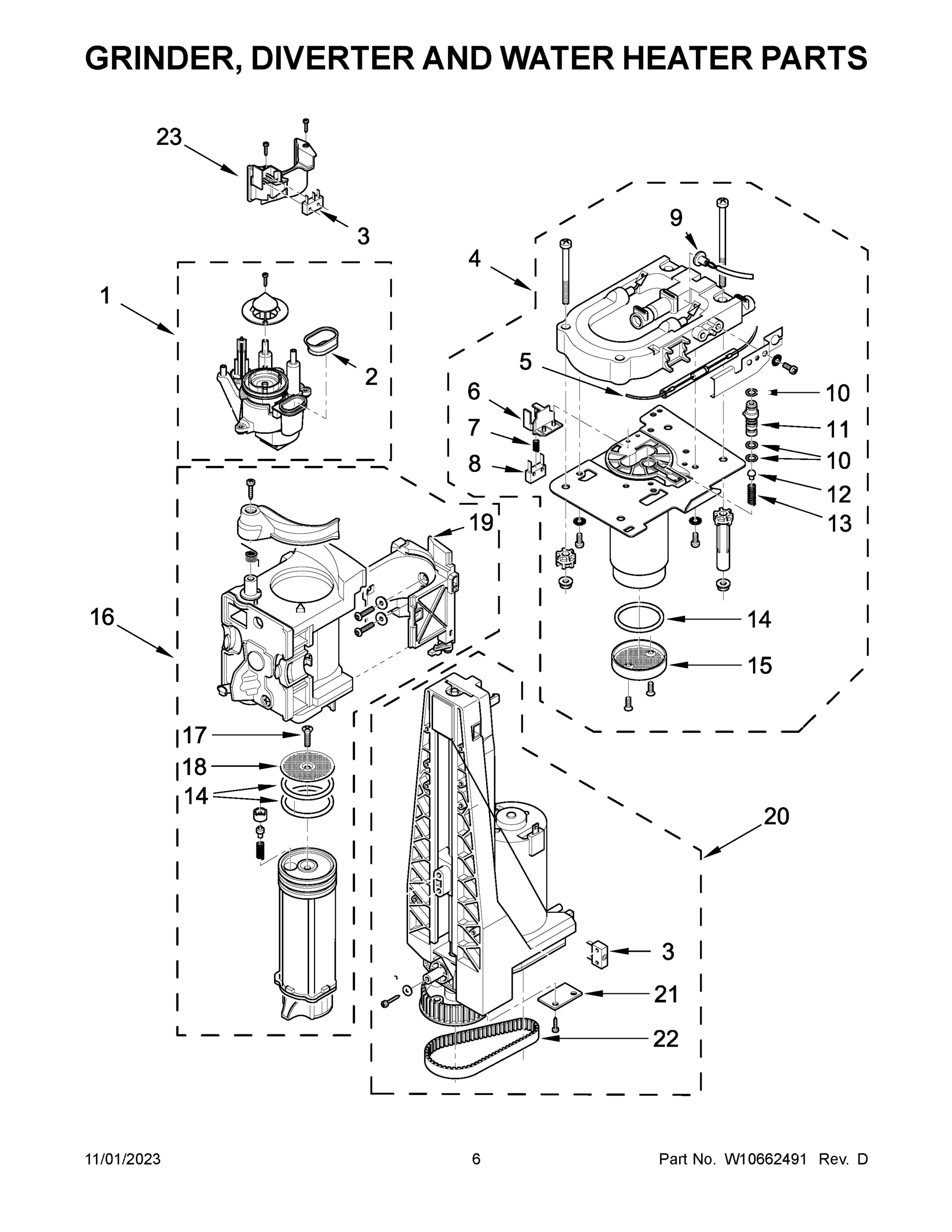 04 - GRINDER, DIVERTER AND WATER HEATER PARTS