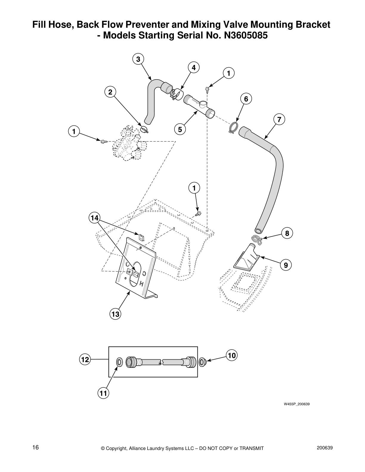 Fill Hose, Back Flow Preventer and Mixing Valve Mounting Bracket
- Models Starting Serial No. N3605085