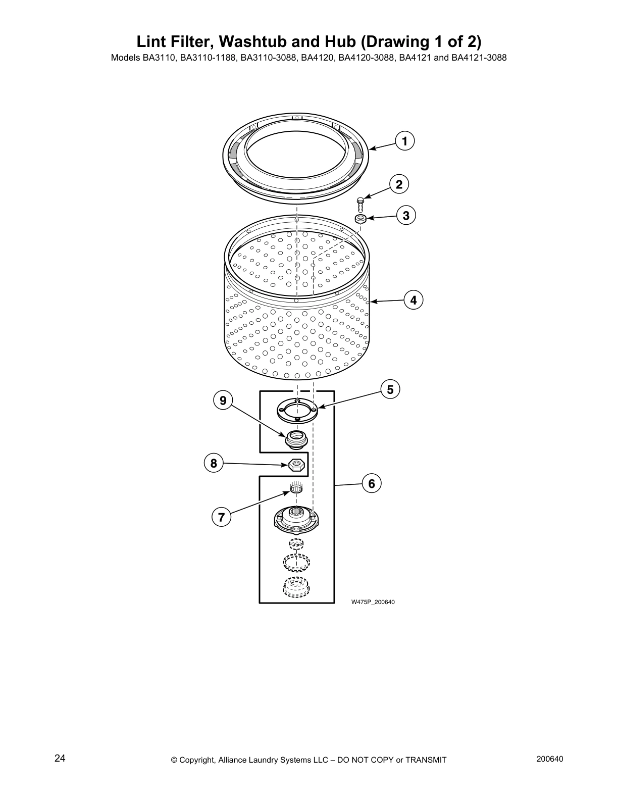 Lint Filter, Washtub and Hub (Drawing 1 of 2)