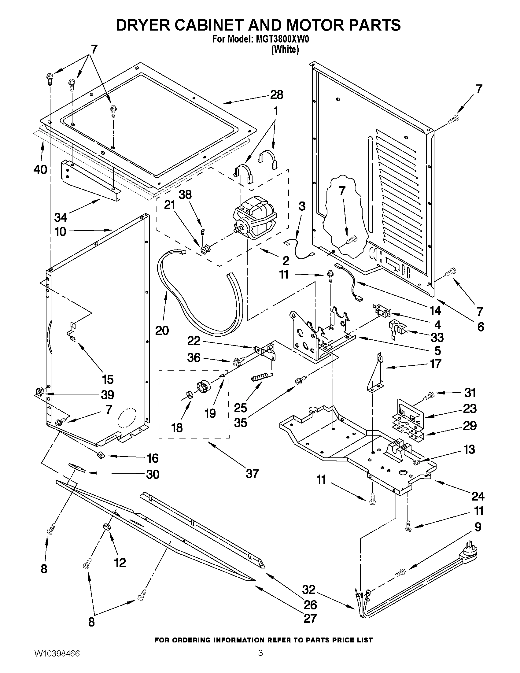 03 - DRYER CABINET AND MOTOR PARTS